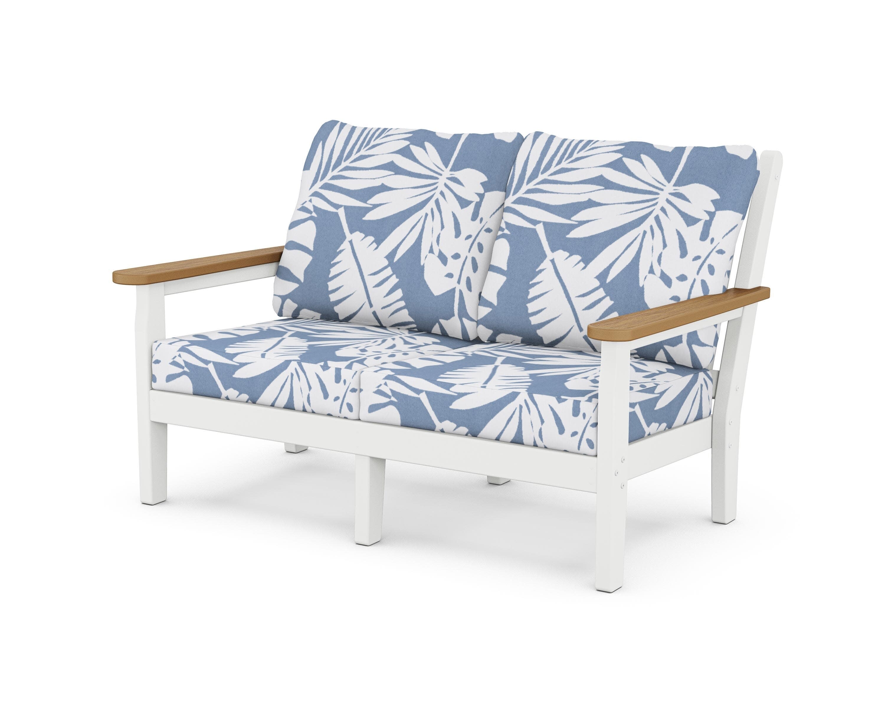 Chippendale Deep Seating Loveseat in White / Natural / Leaf Sky Blue