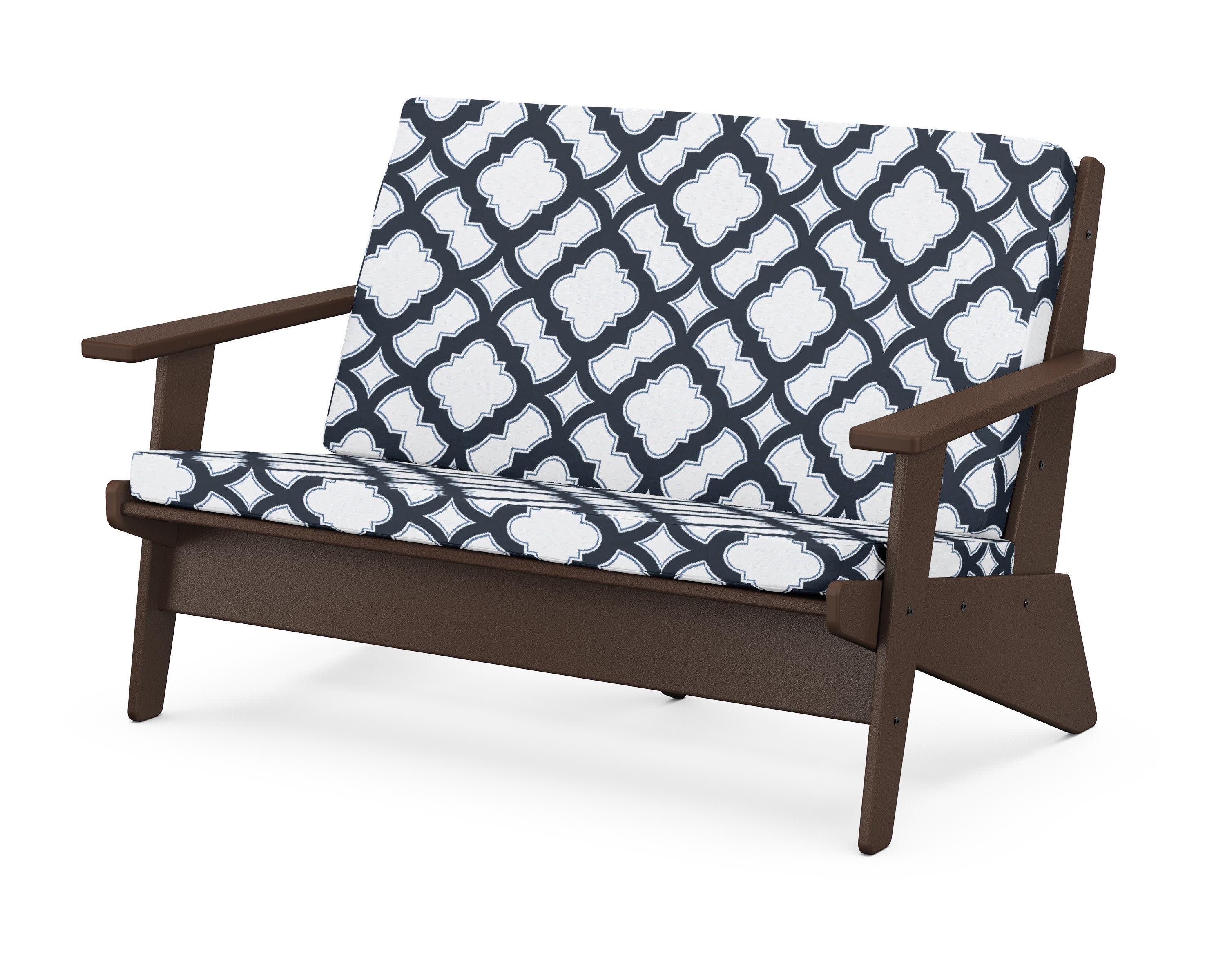 Riviera Modern Lounge Loveseat in Mahogany / Trellis Marine Indigo