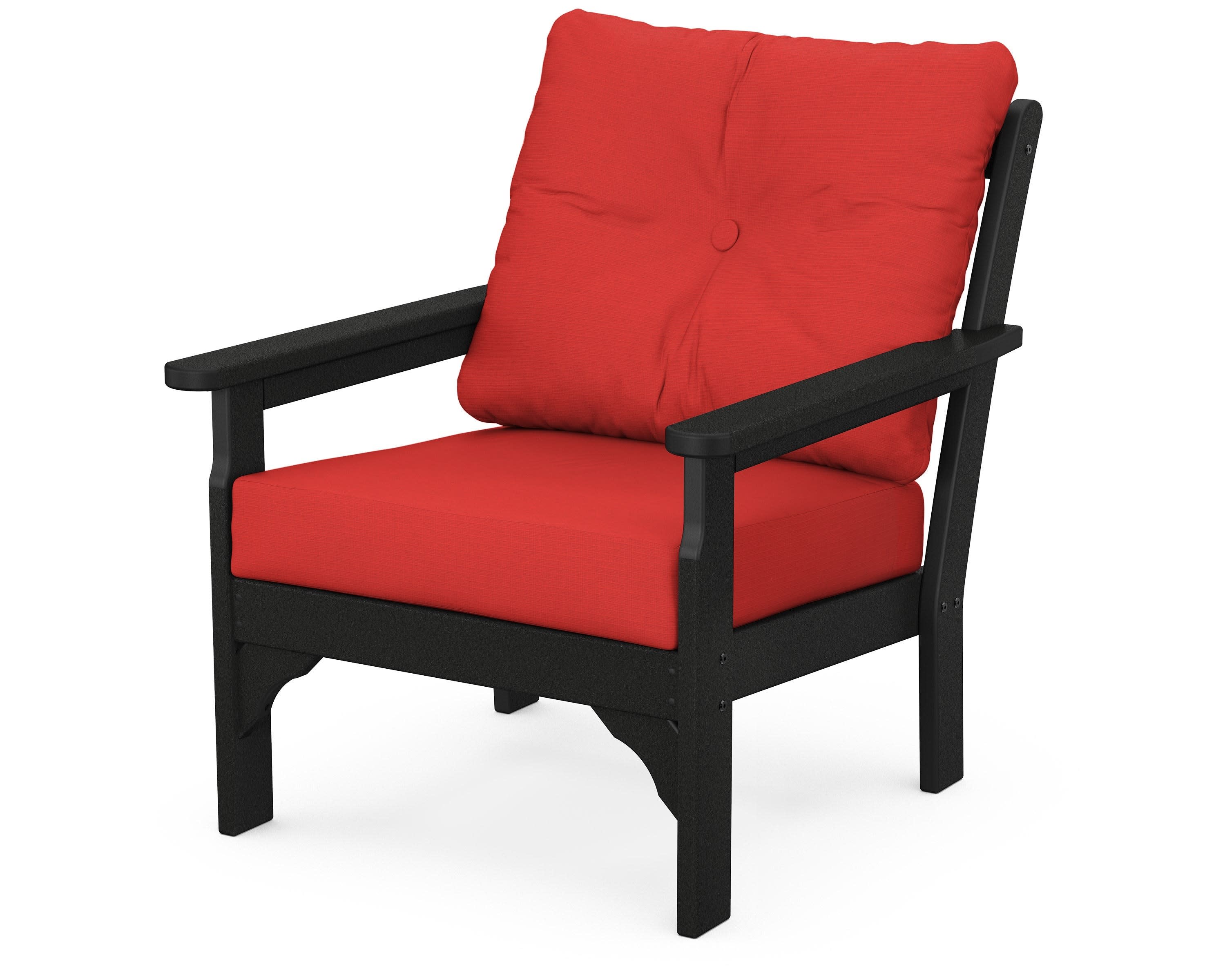 Vineyard Deep Seating Chair in Black / Crimson Linen