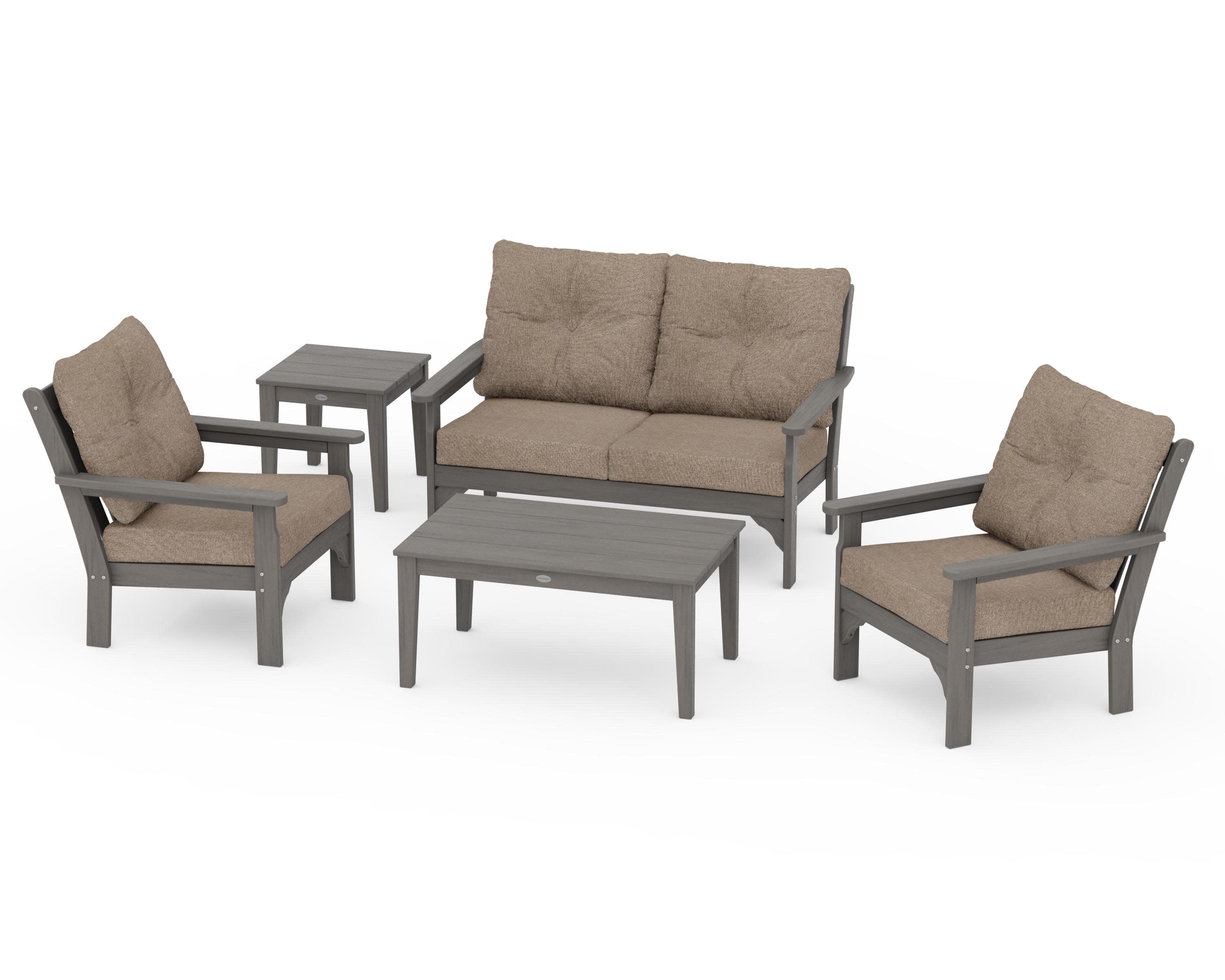 Vineyard 5-Piece Deep Seating Set in Driftwood / Spiced Burlap