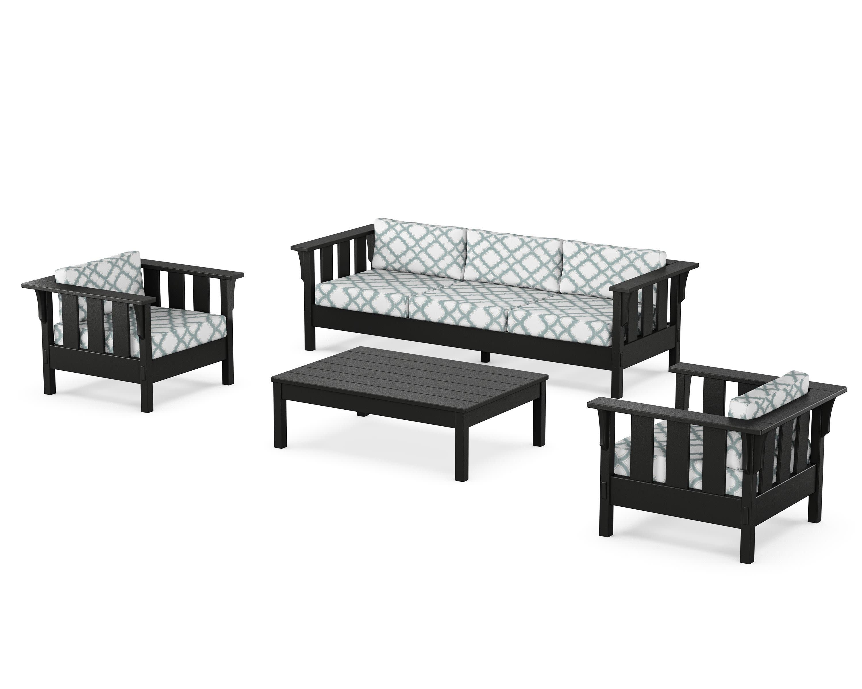 Acadia 4-Piece Deep Seating Set with Sofa in Black / Trellis Glacier Spa