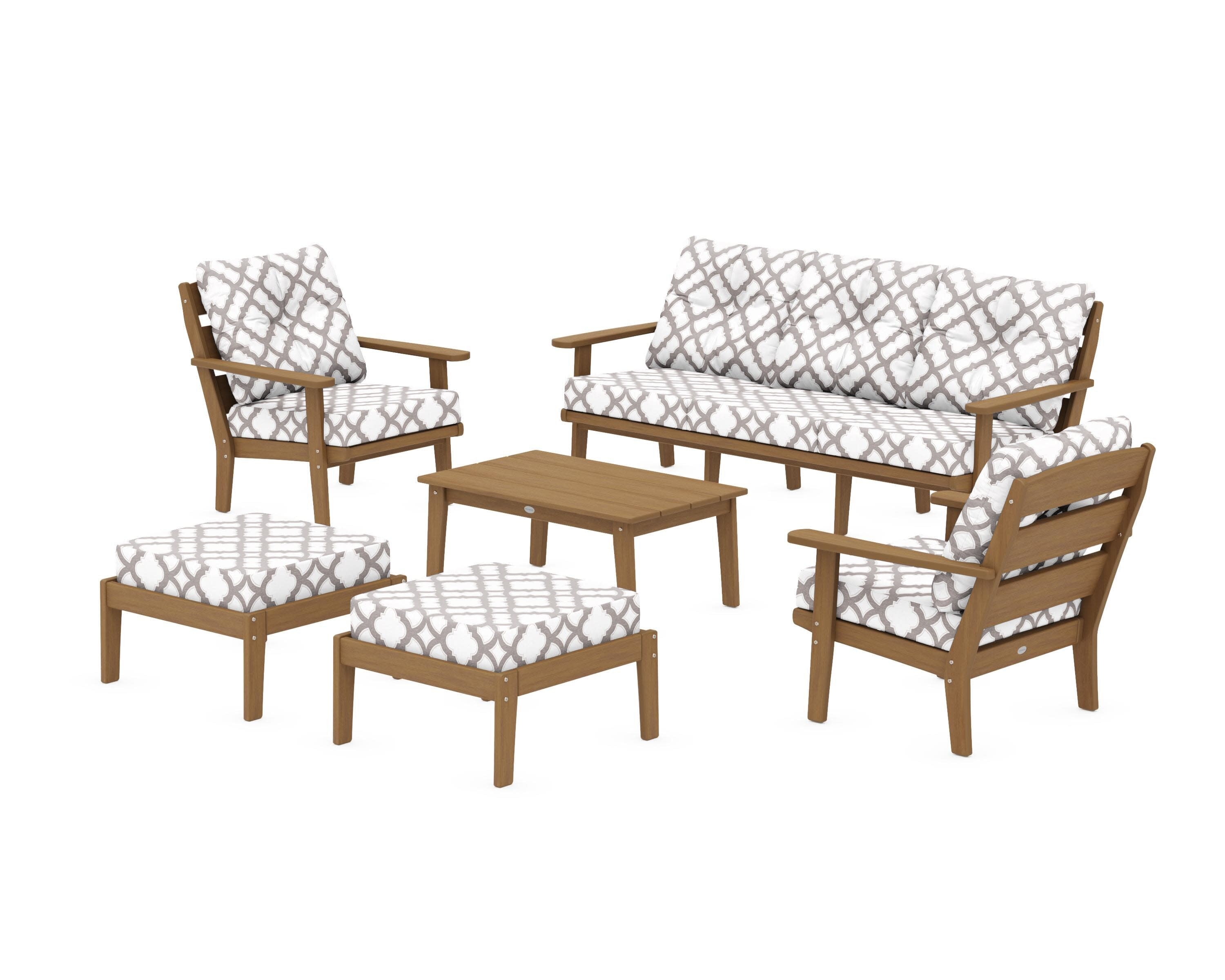 Lakeside 6-Piece Lounge Sofa Set in Natural / Trellis Grey Mist