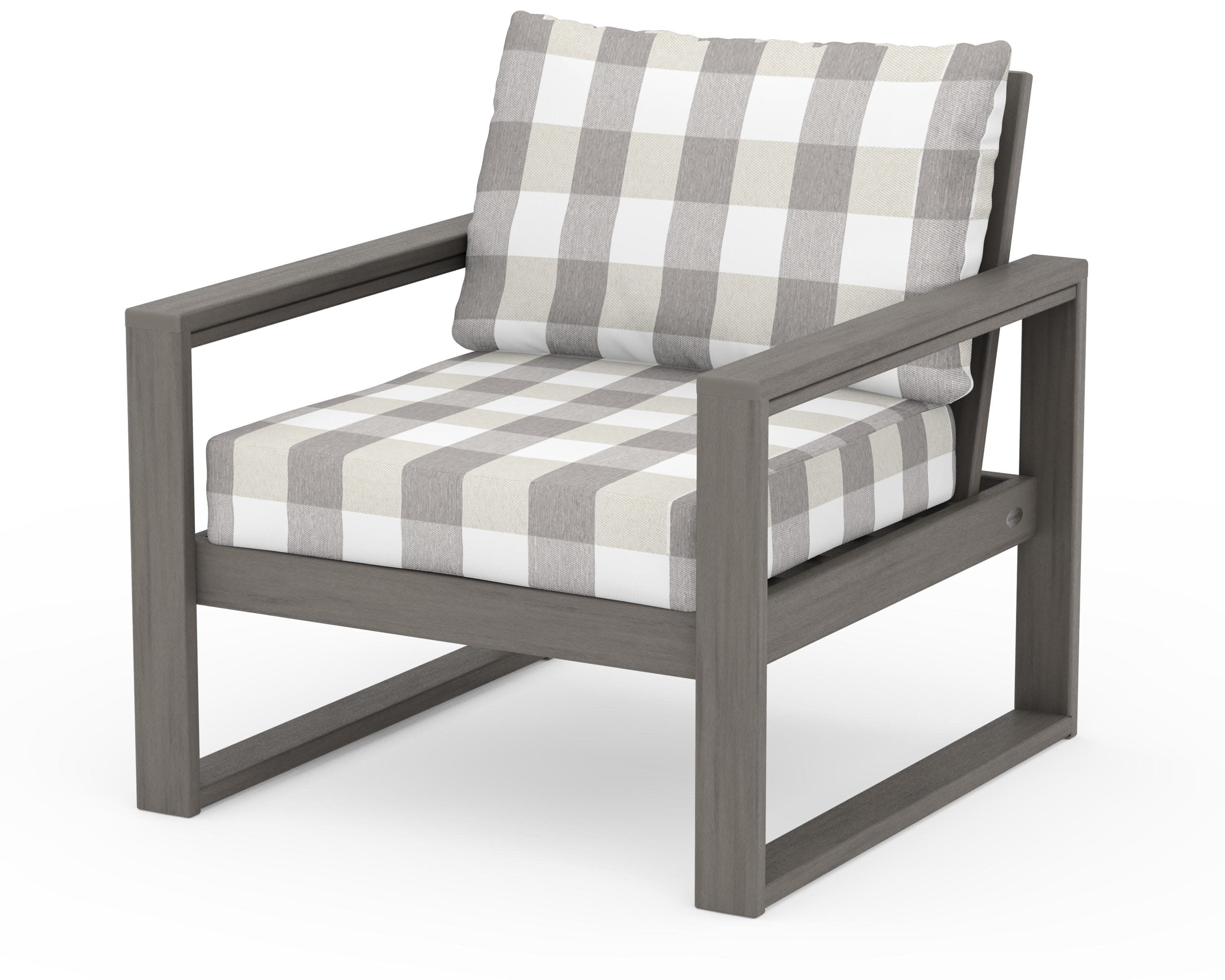 EDGE Club Chair in Driftwood / Buffalo Plaid Grey Mist