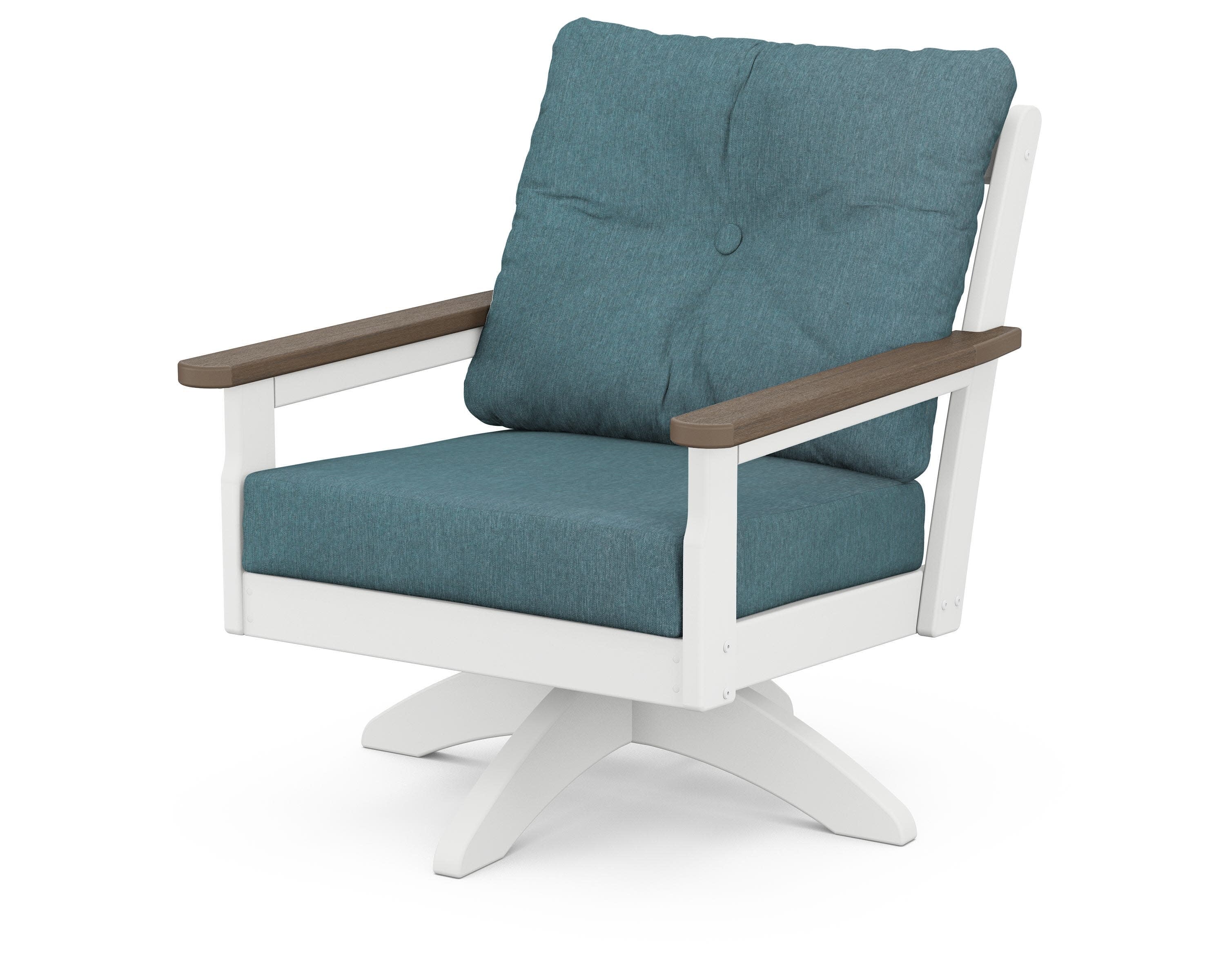 Vineyard Deep Seating Swivel Chair in White / Kona / Ocean Teal