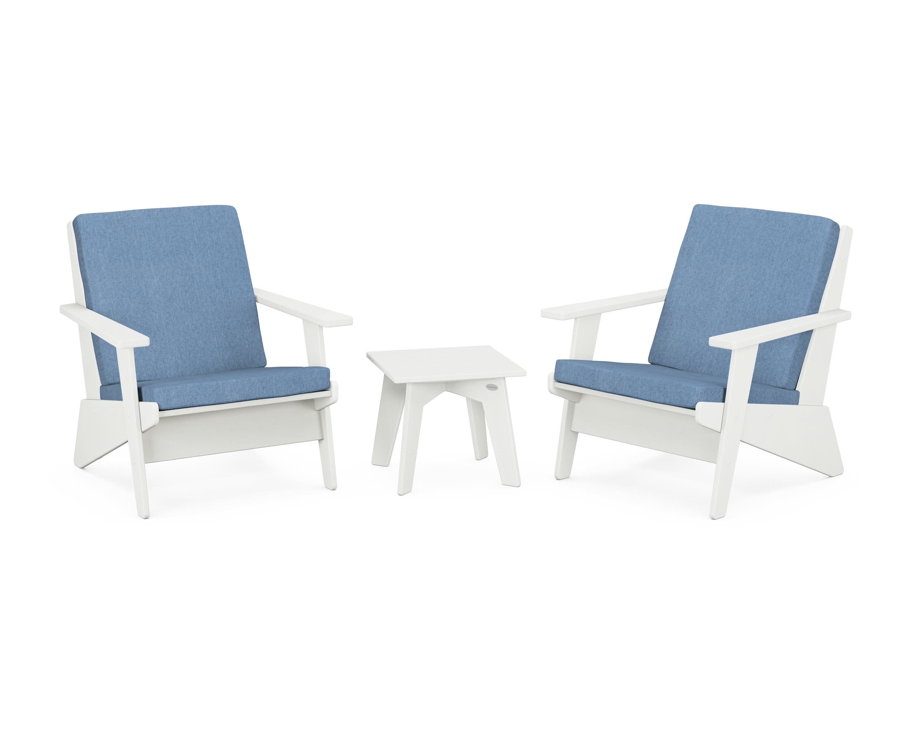 Riviera Modern Lounge 3-Piece Set in Vintage White / Sky Blue