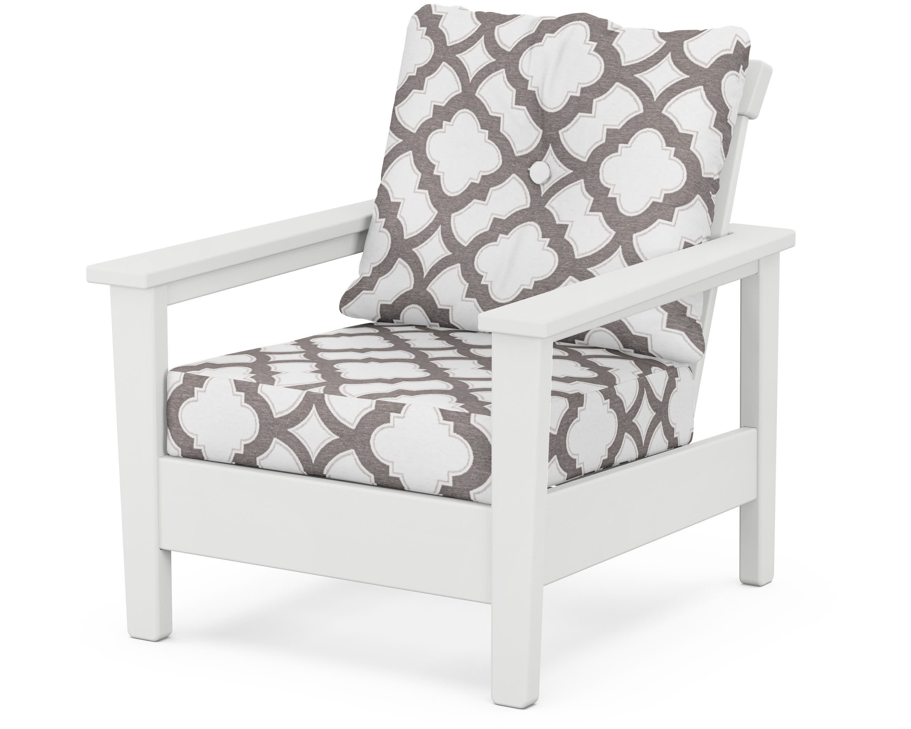 Prescott Deep Seating Chair in White / Trellis Grey Mist