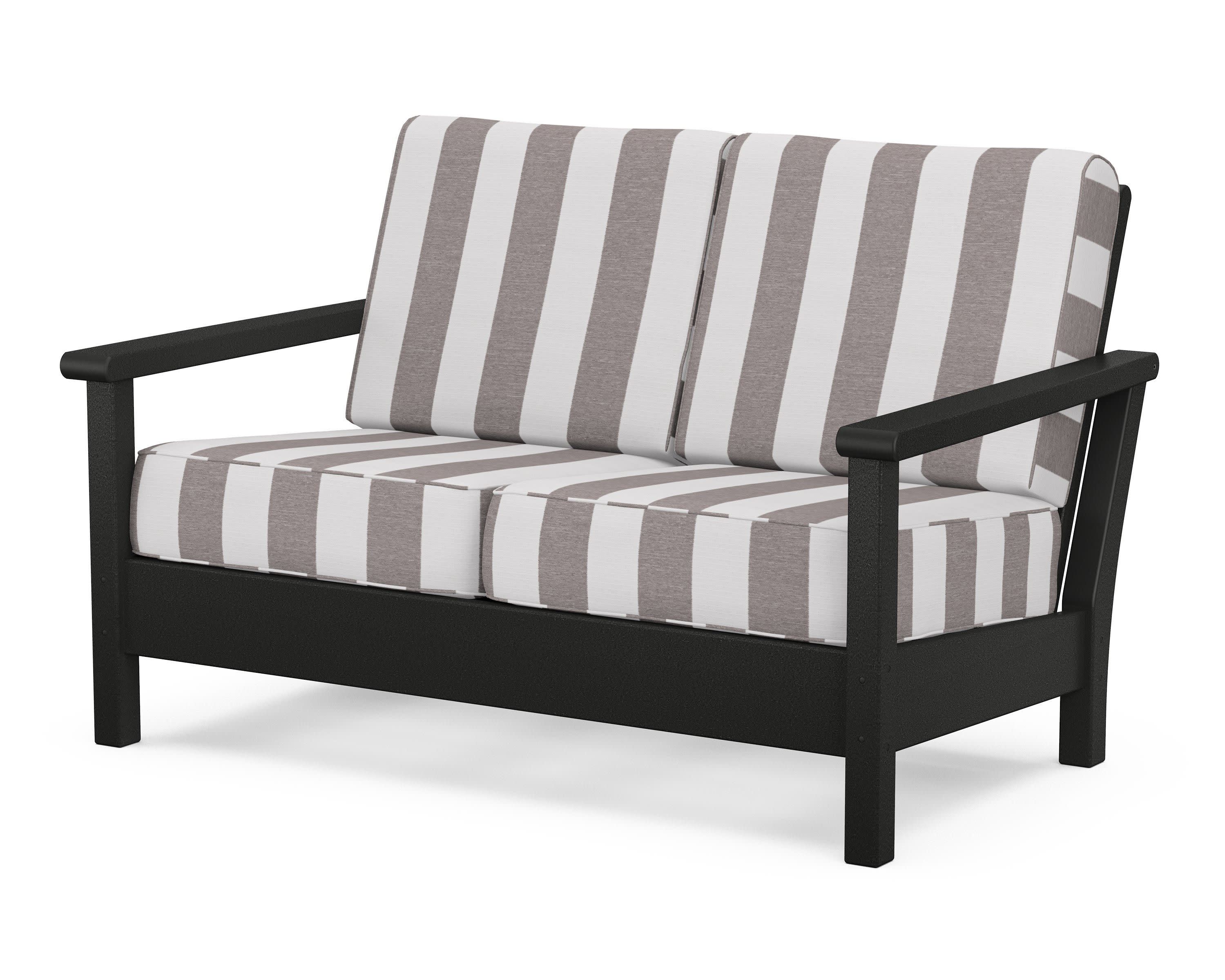 Harbour Deep Seating Loveseat in Black / Cabana Stripe Grey Mist