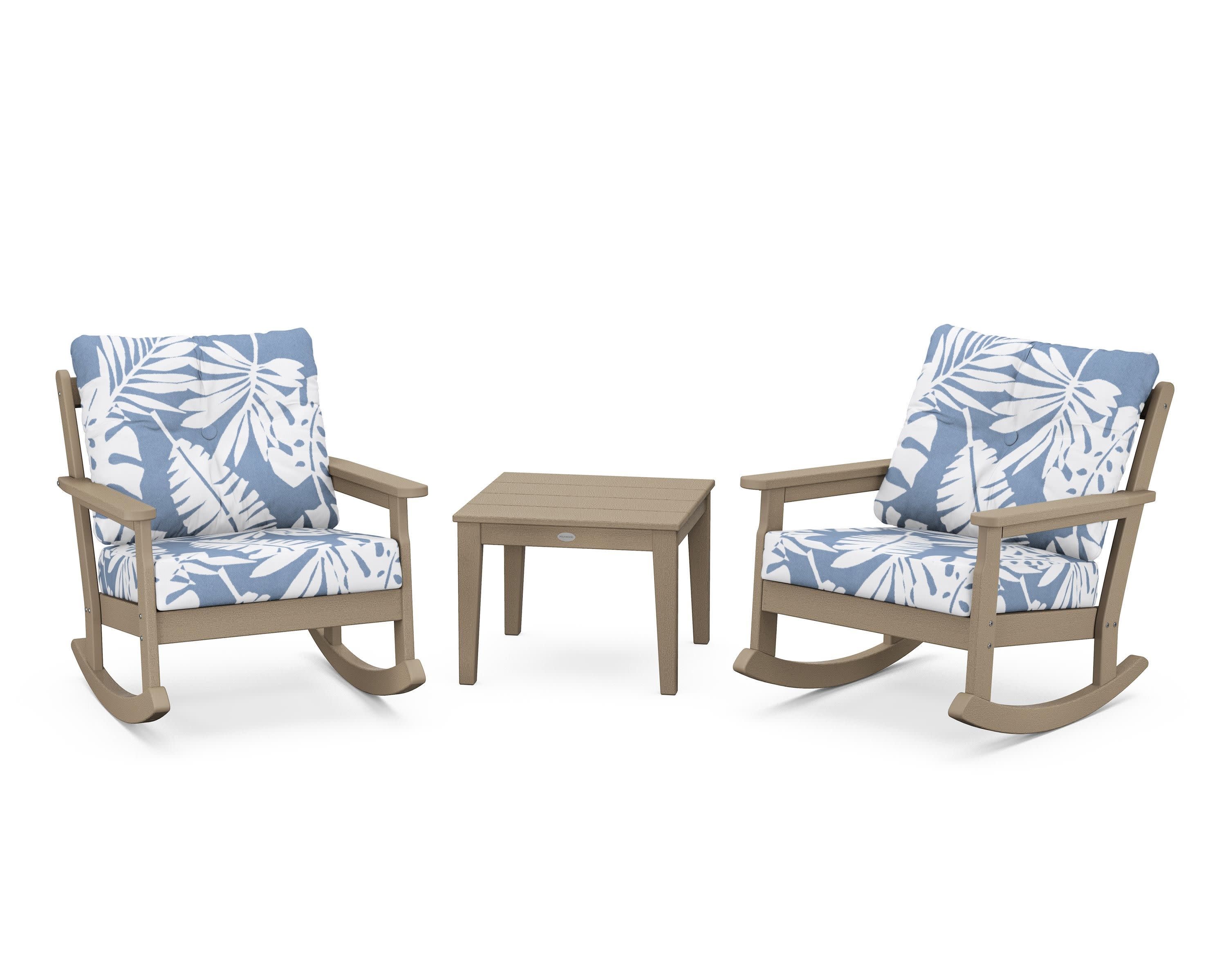 Vineyard 3-Piece Deep Seating Rocker Set in Vintage Sahara / Leaf Sky Blue