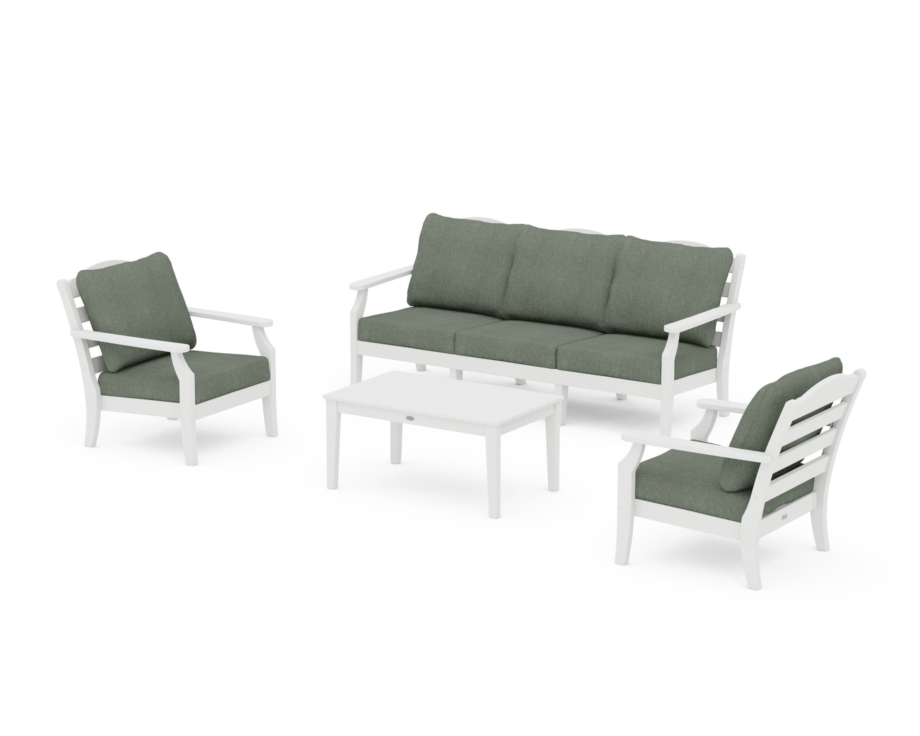Savannah 4-Piece Deep Seating Set with Sofa in White / Cast Sage