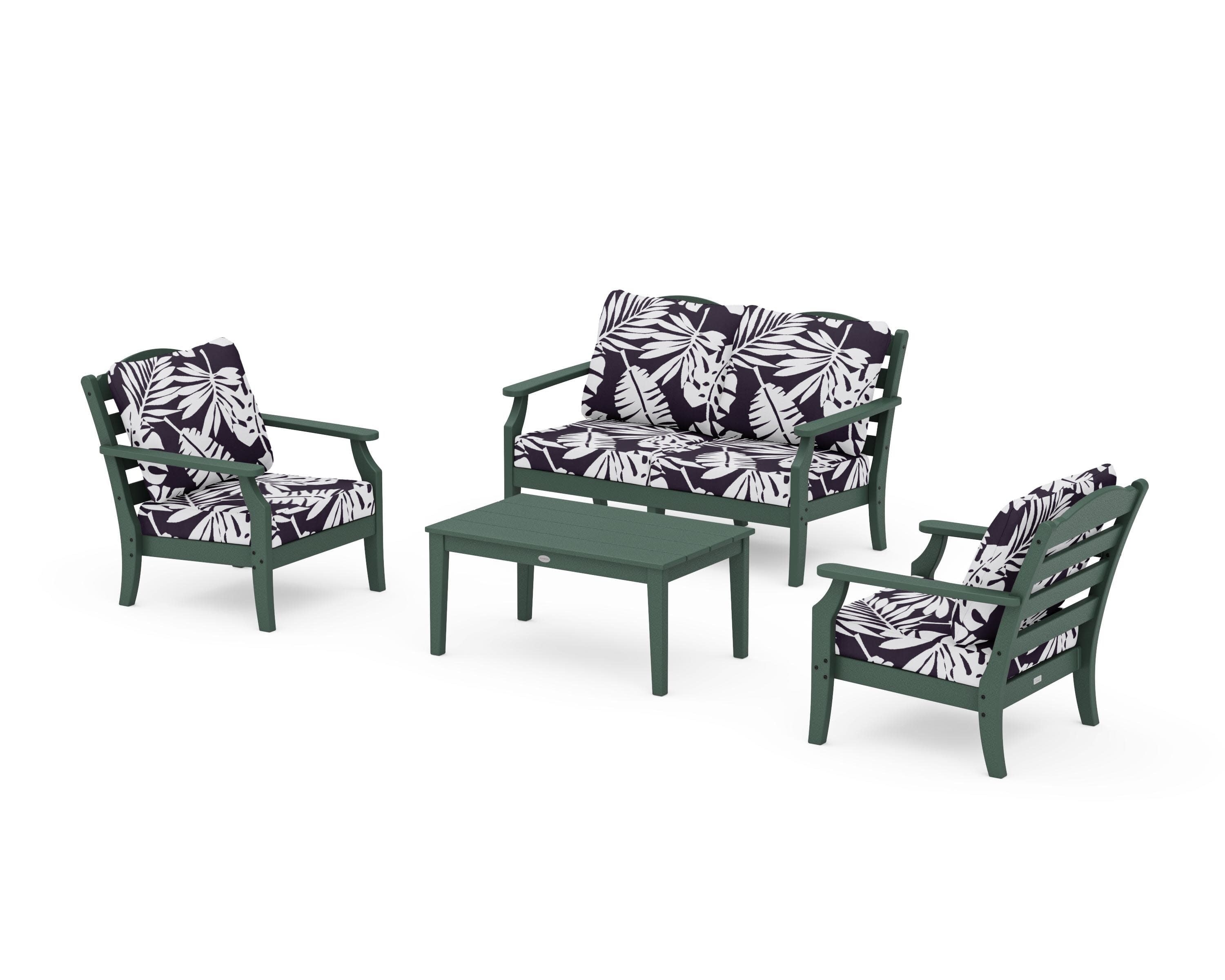 Savannah 4-Piece Deep Seating Set with Loveseat in Green / Leaf Navy
