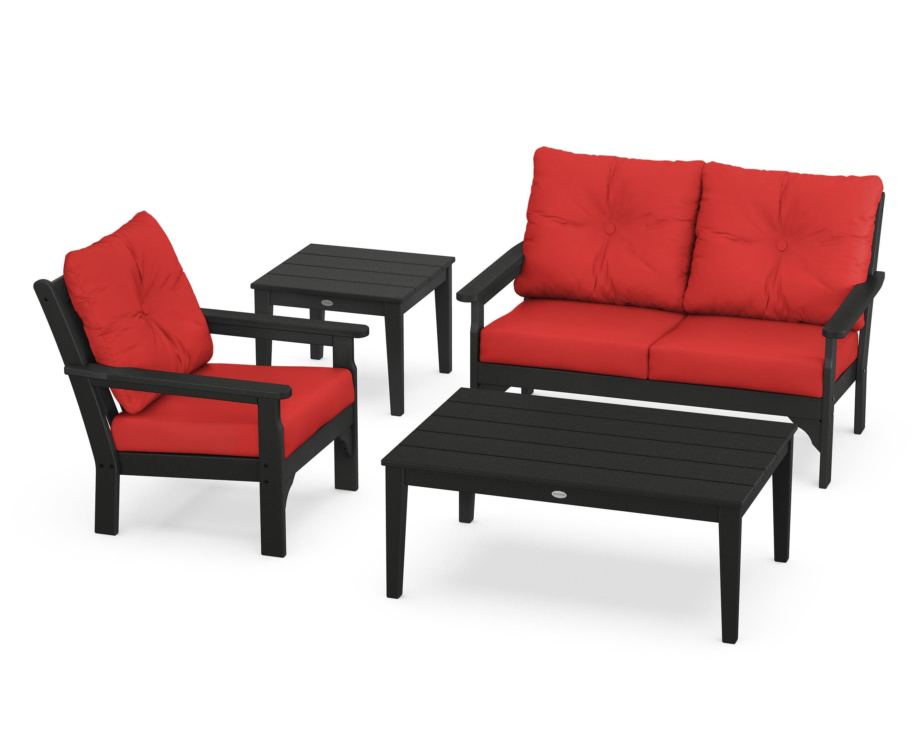 Vineyard 4-Piece Deep Seating Set in Black / Crimson Linen
