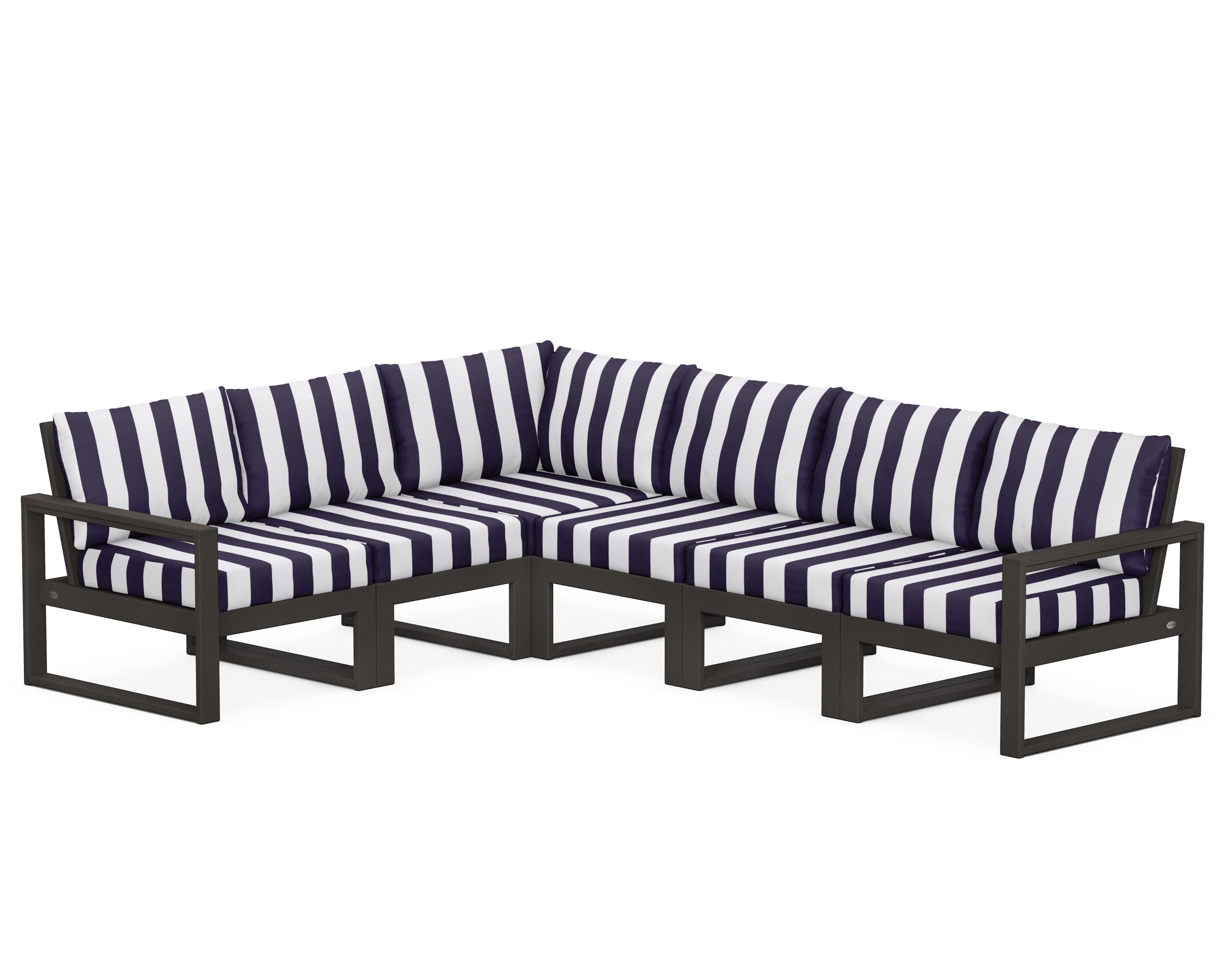 EDGE 6-Piece Modular Deep Seating Set in Vintage Coffee / Cabana Stripe Navy