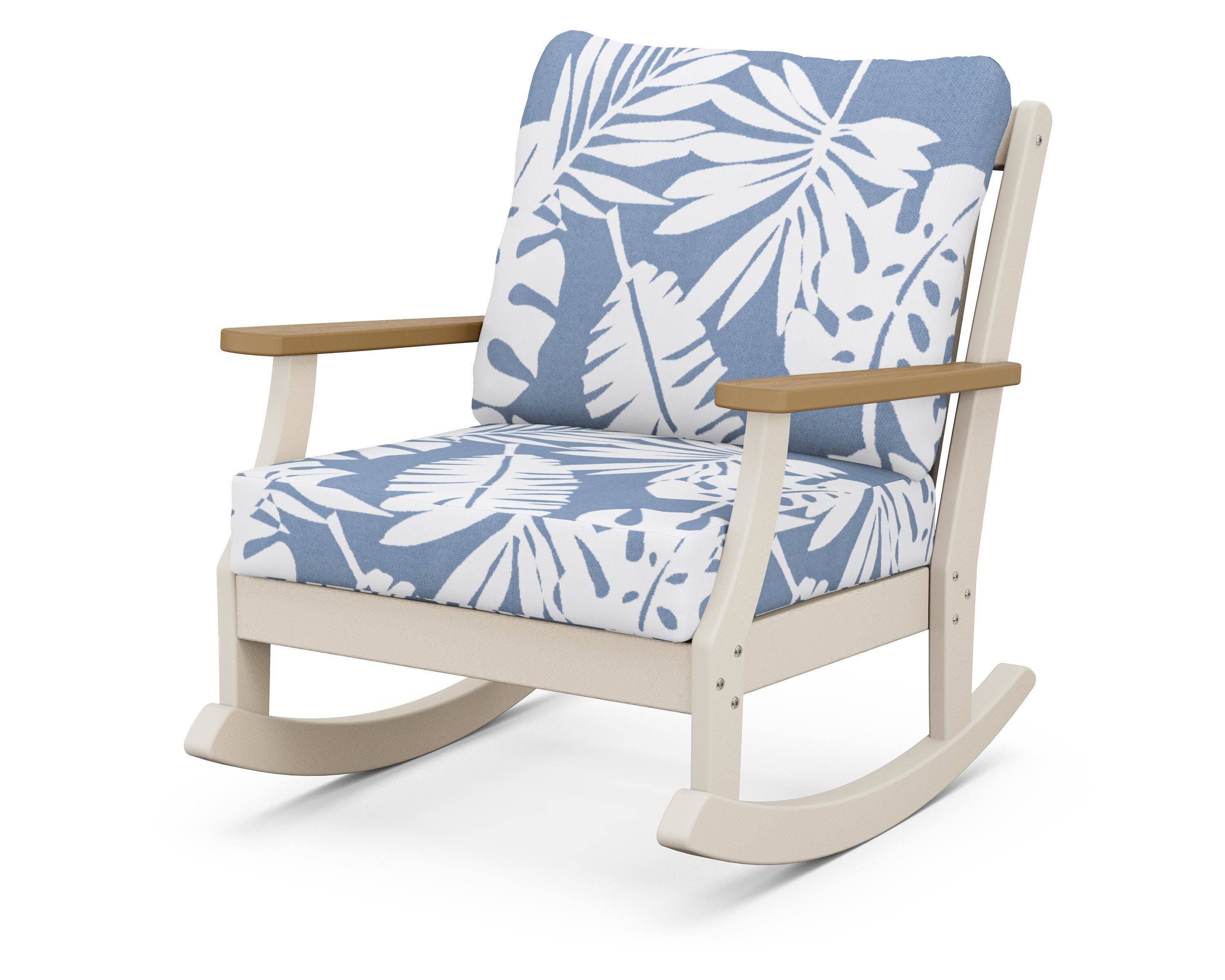 Braxton Deep Seating Rocking Chair in Sand / Natural / Leaf Sky Blue