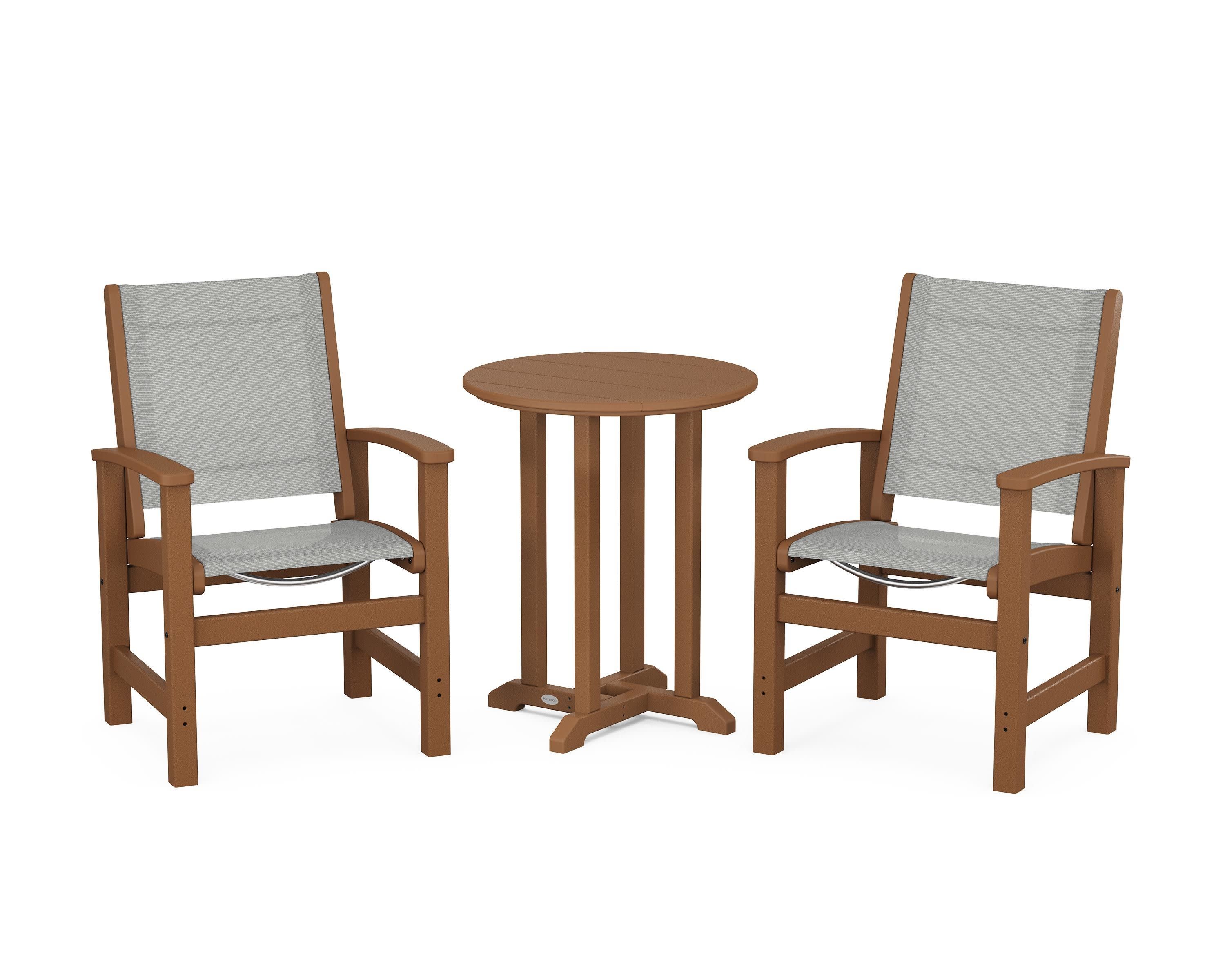 Coastal 3-Piece Round Bistro Dining Set in Teak / Metallic Sling