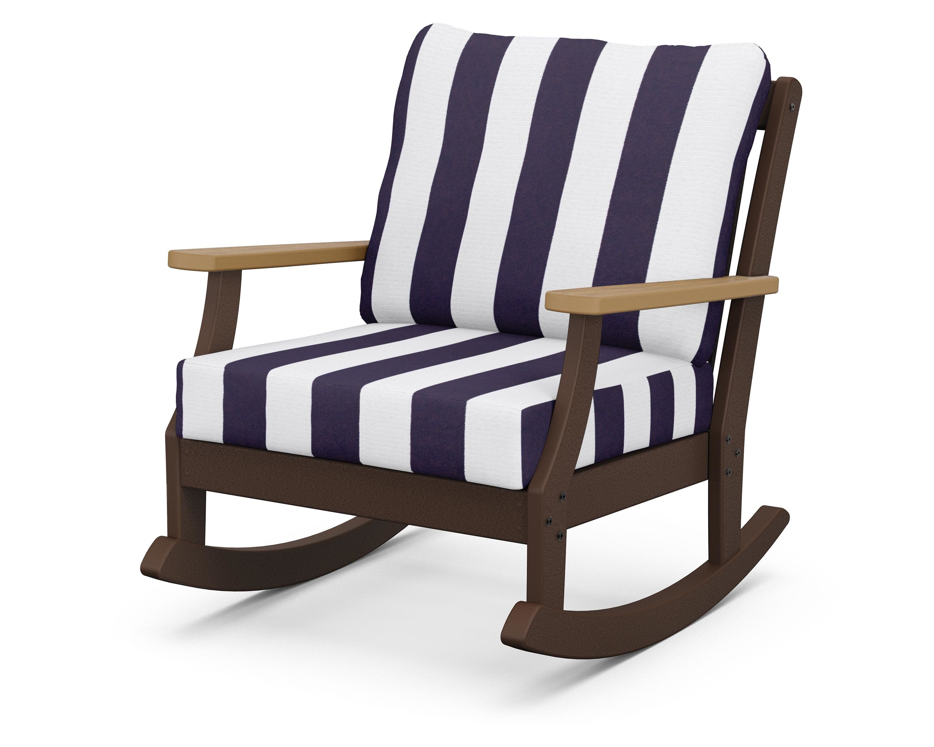 Braxton Deep Seating Rocking Chair in Mahogany / Natural / Cabana Stripe Navy