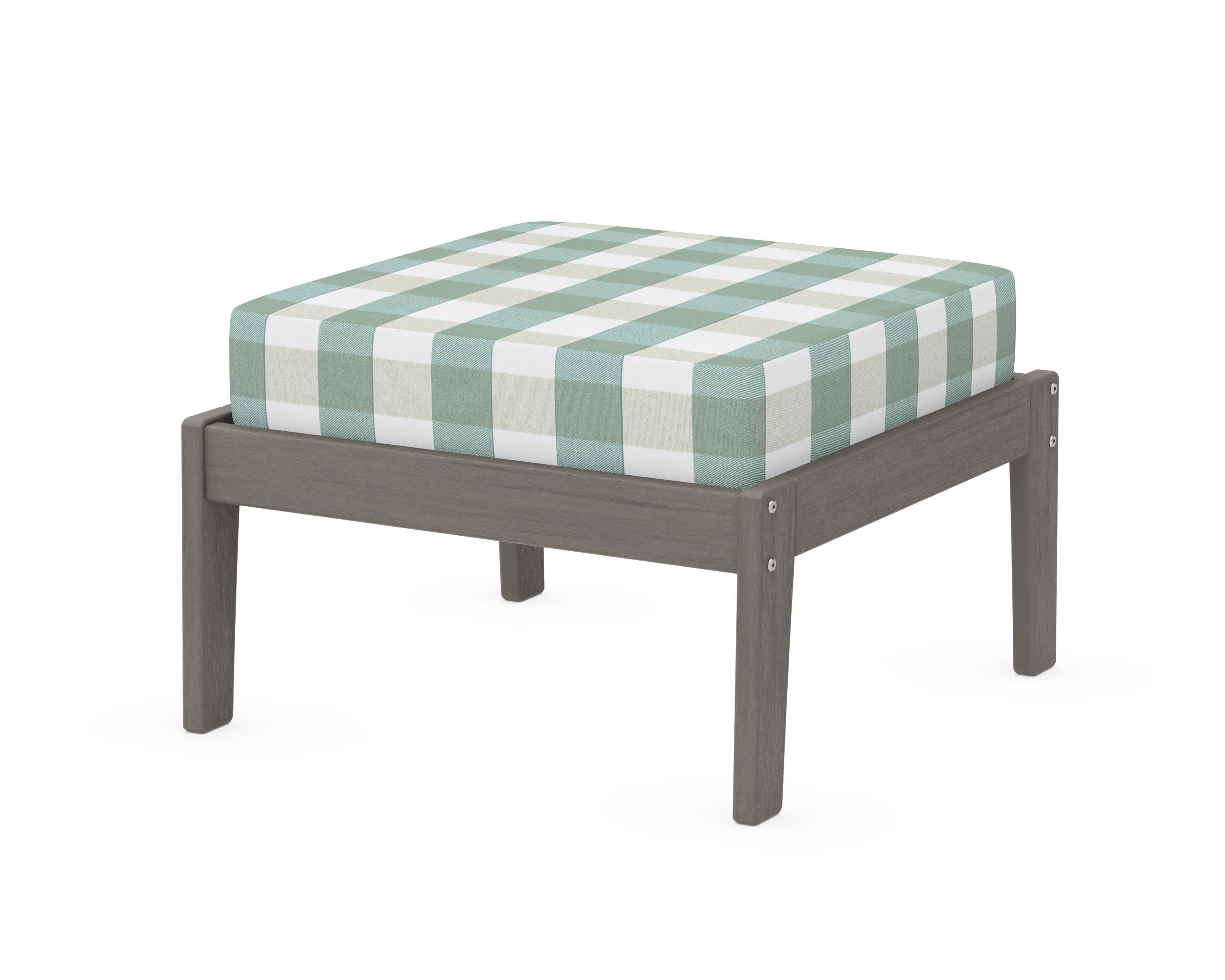 Deep Seating Ottoman in Driftwood / Buffalo Plaid Glacier Spa