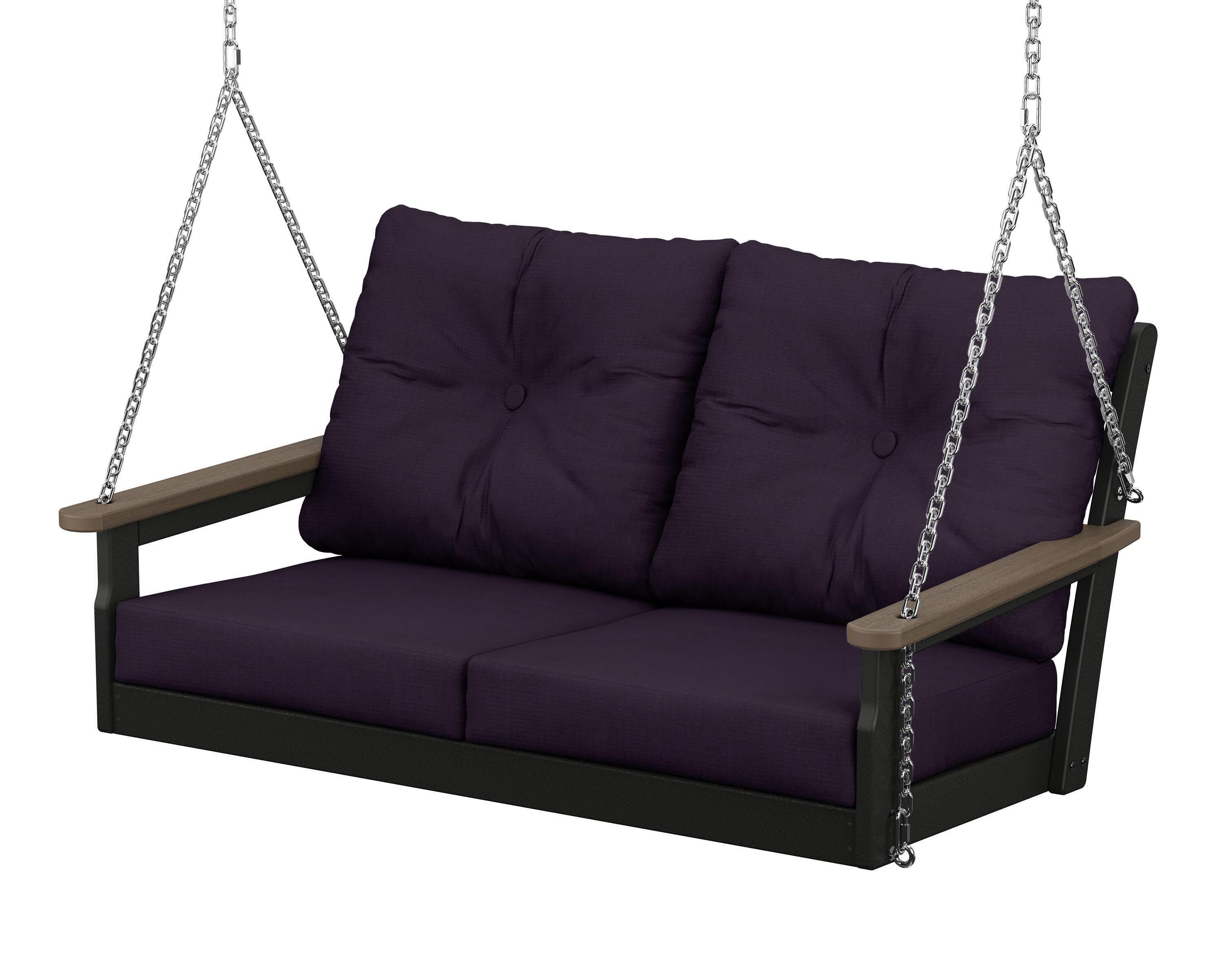 Vineyard Deep Seating Swing in Black / Kona / Navy Linen