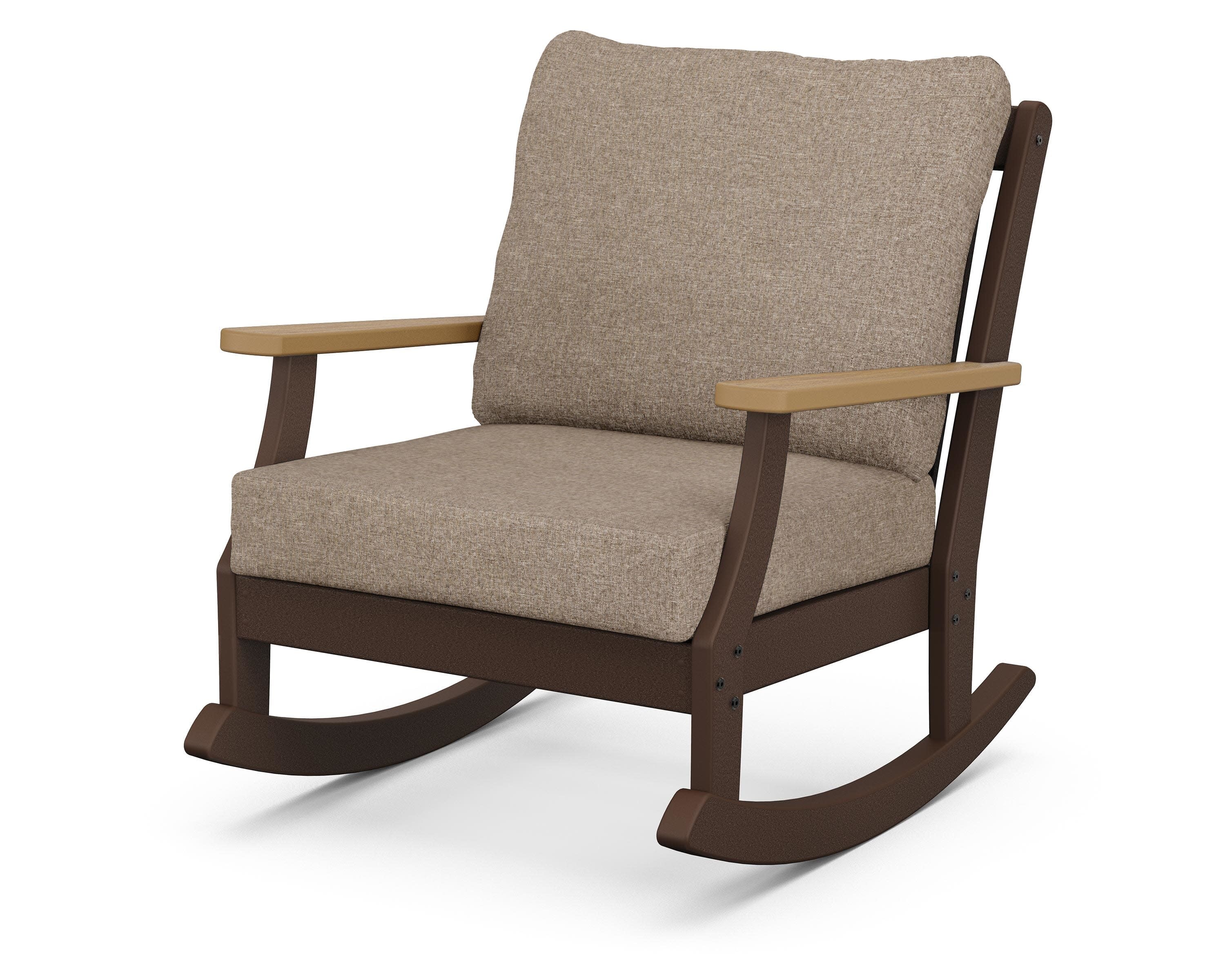 Braxton Deep Seating Rocking Chair in Mahogany / Natural / Spiced Burlap