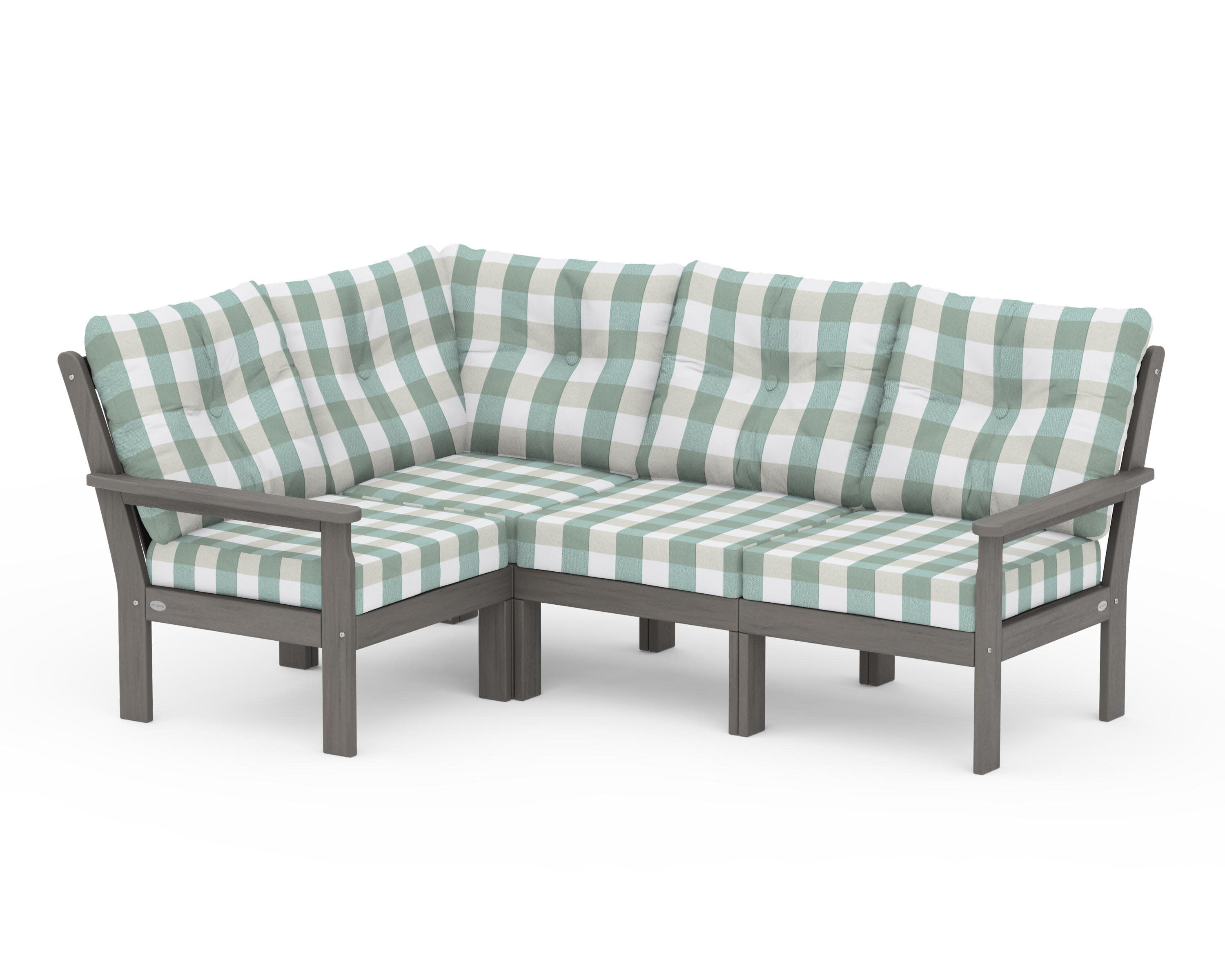 Vineyard 4-Piece Sectional in Driftwood / Buffalo Plaid Glacier Spa