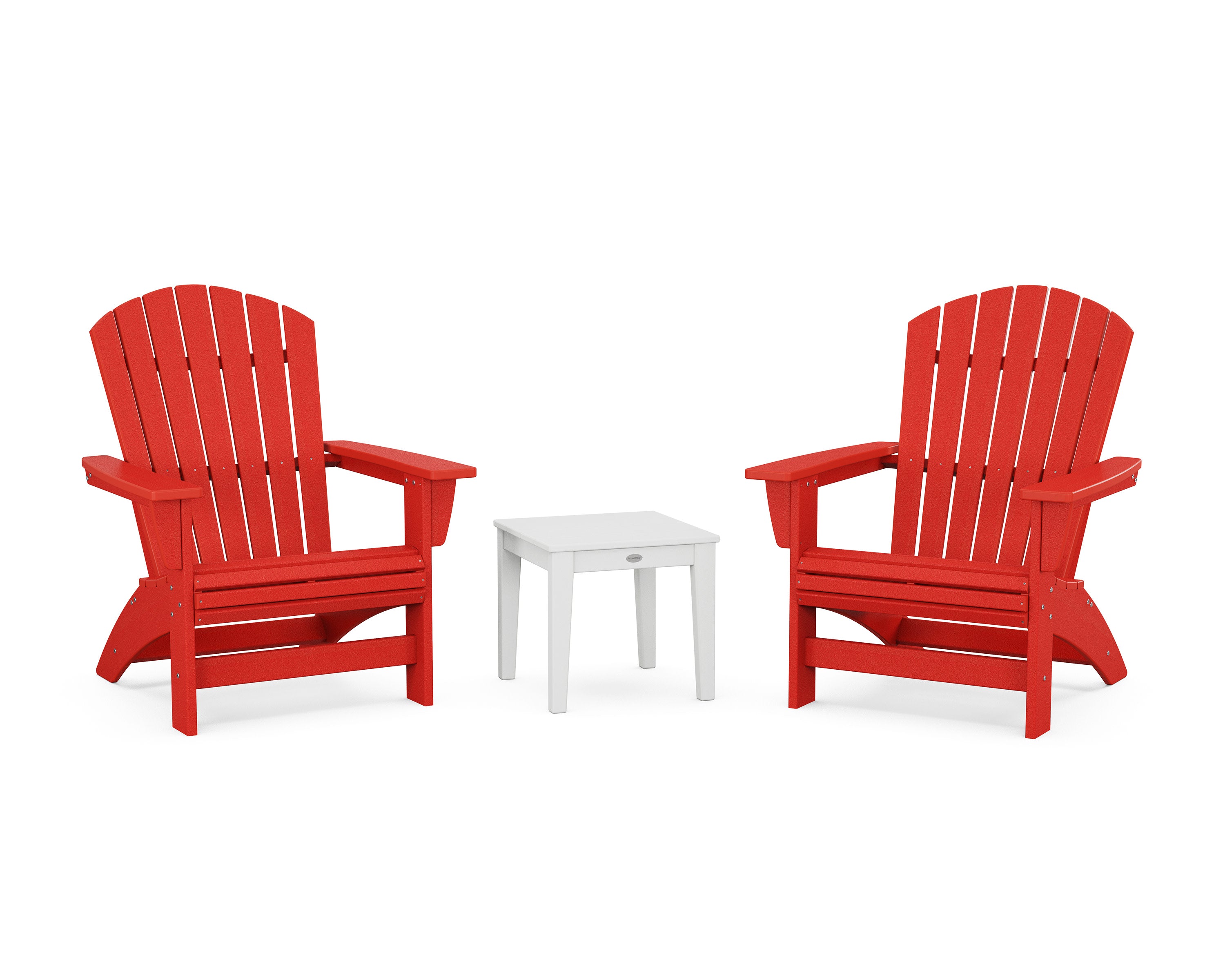 3-Piece Nautical Grand Adirondack Set in Sunset Red / White