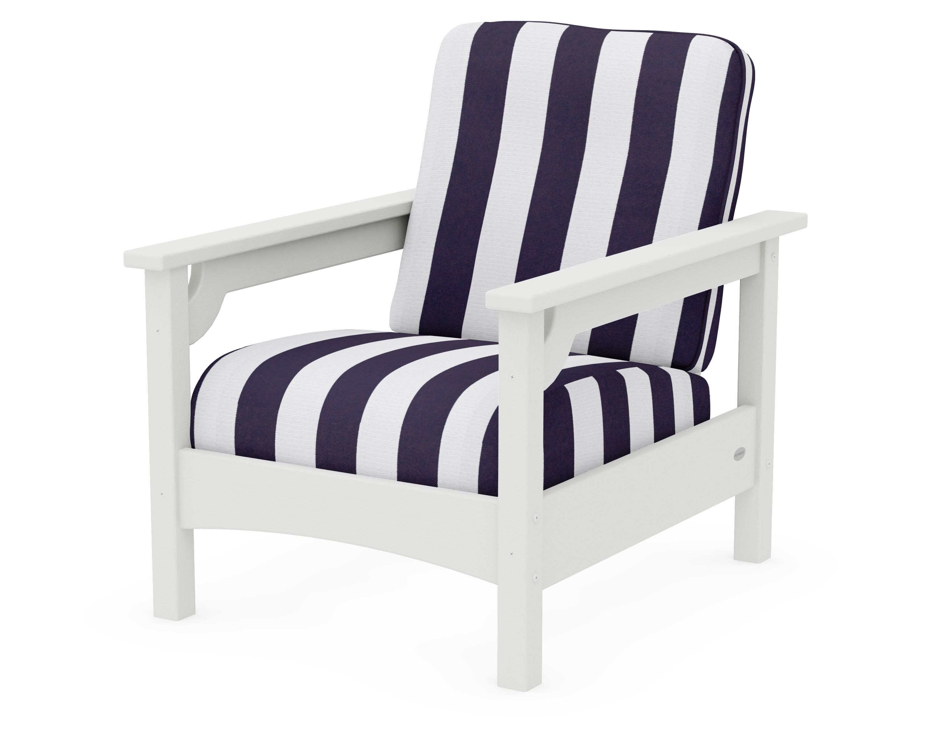 Club Chair in Vintage White / Cabana Stripe Navy