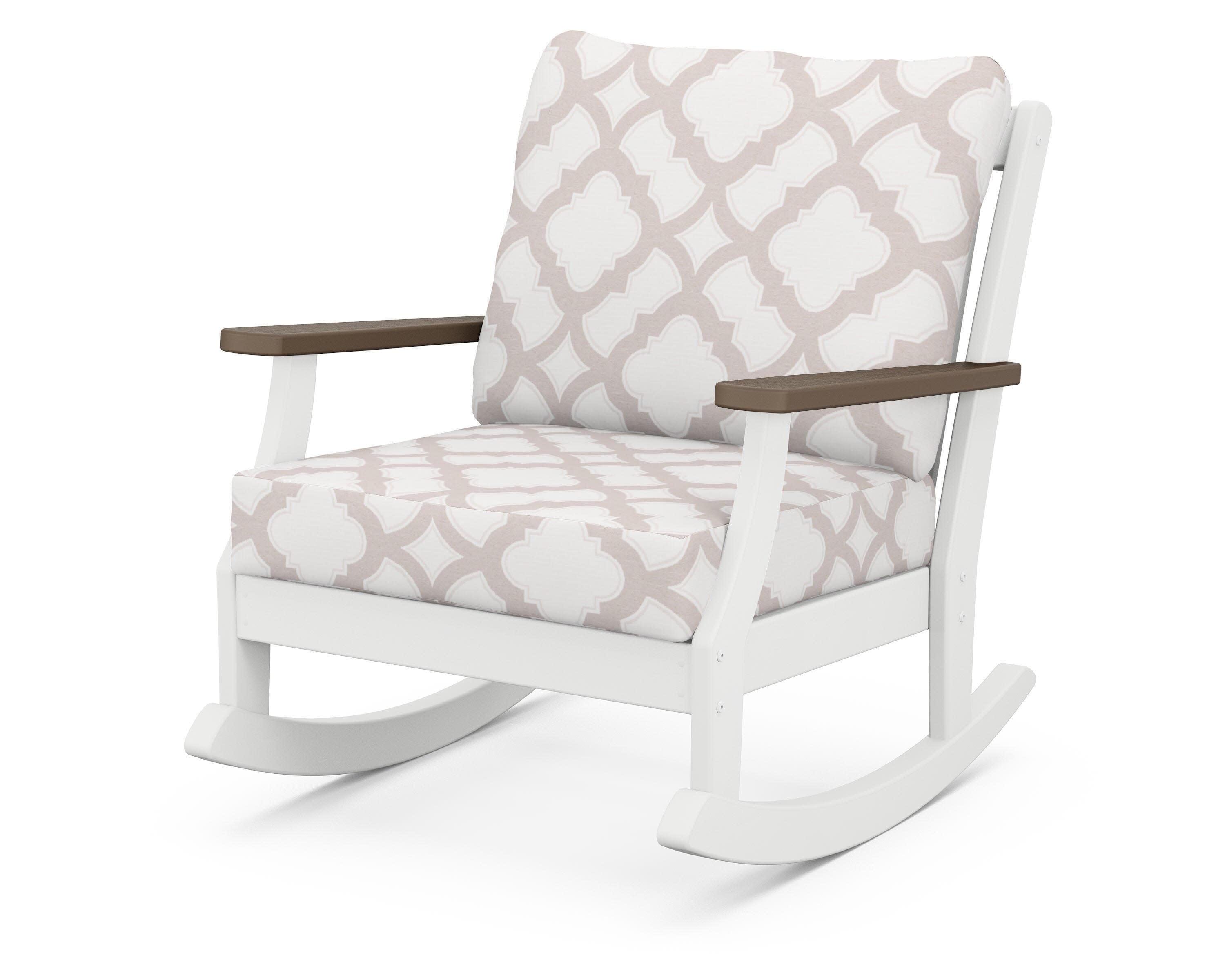 Braxton Deep Seating Rocking Chair in White / Kona / Trellis Dune Burlap