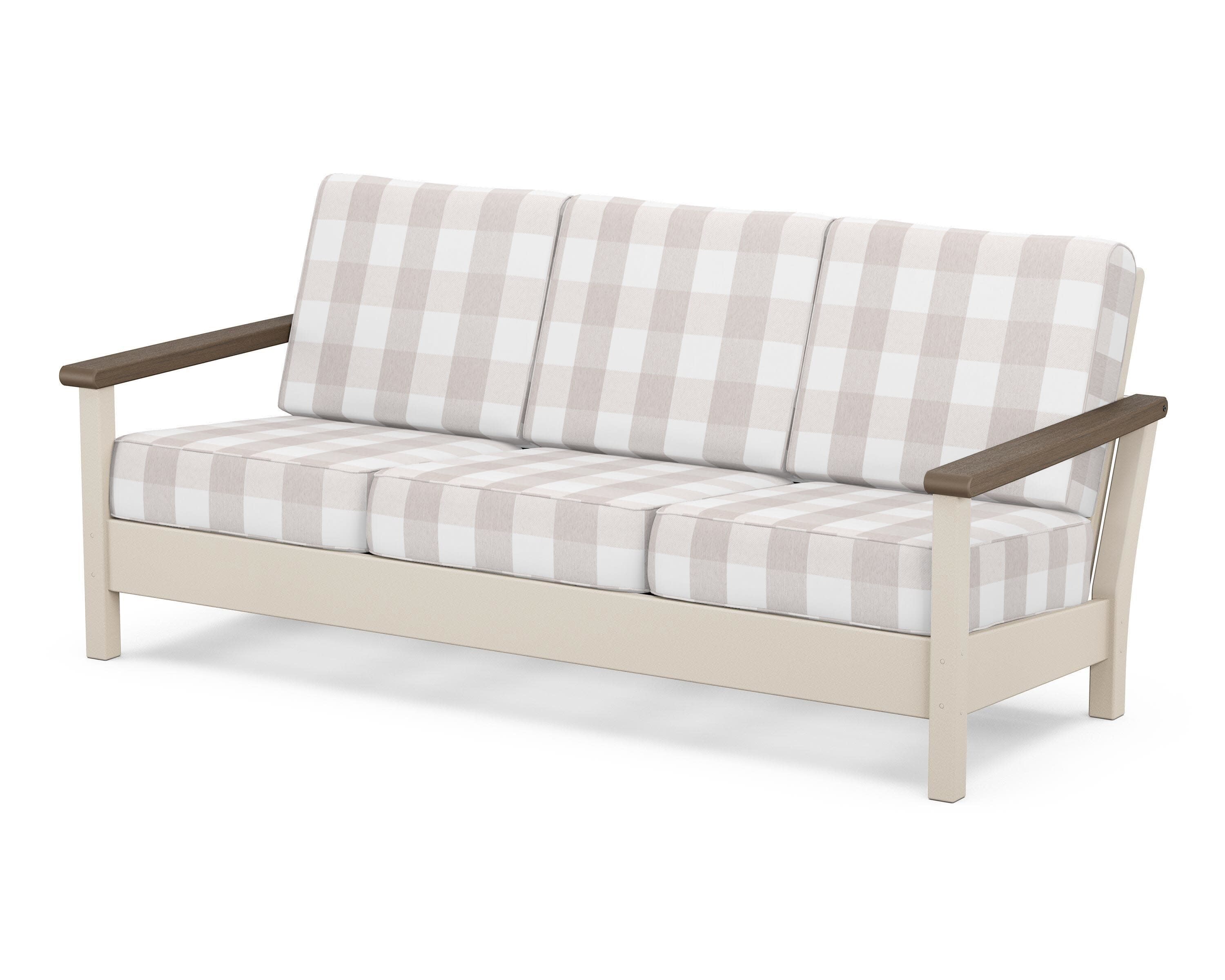 Harbour Deep Seating Sofa in Sand / Kona / Buffalo Plaid Dune Burlap