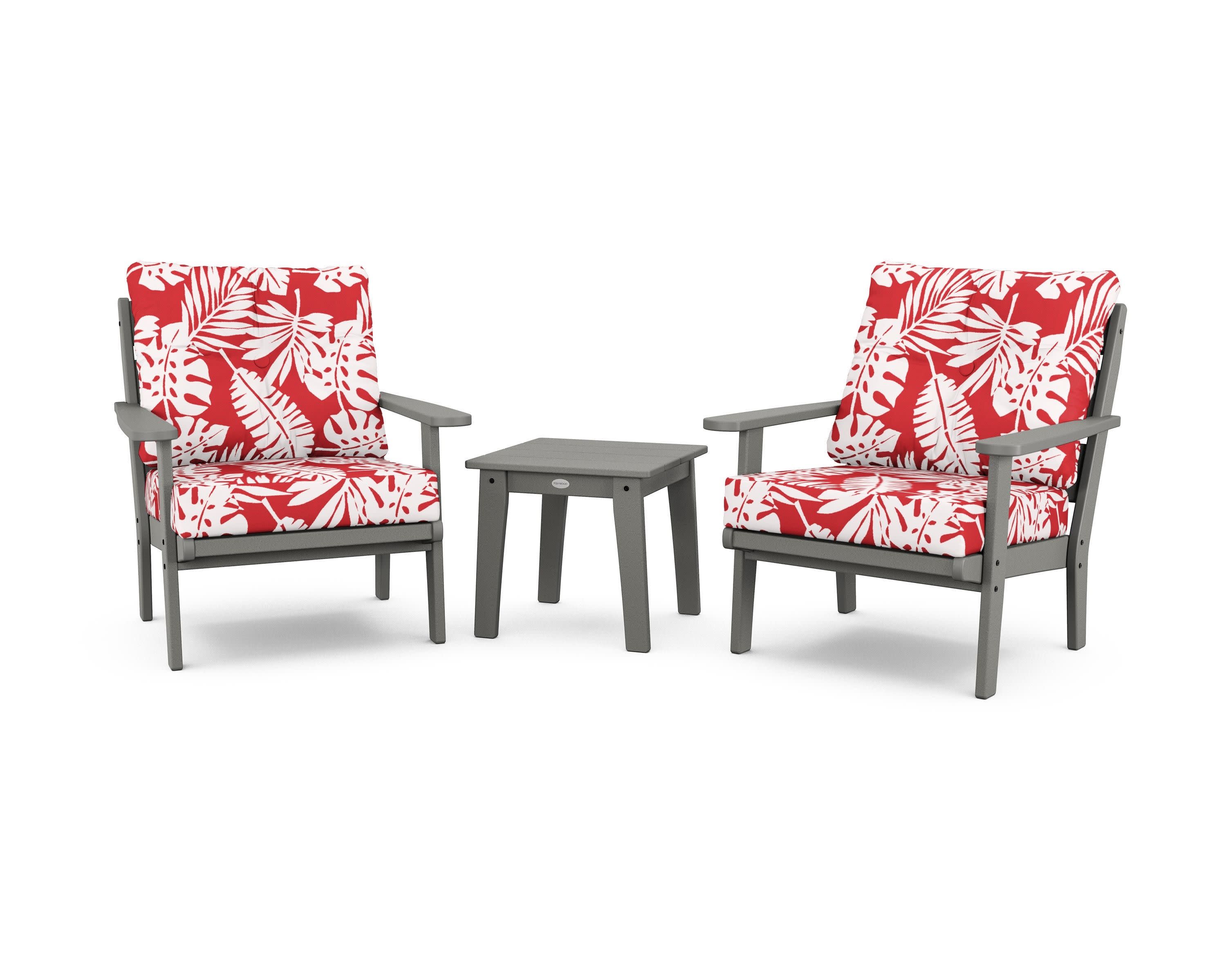Lakeside 3-Piece Deep Seating Chair Set in Slate Grey / Leaf Crimson