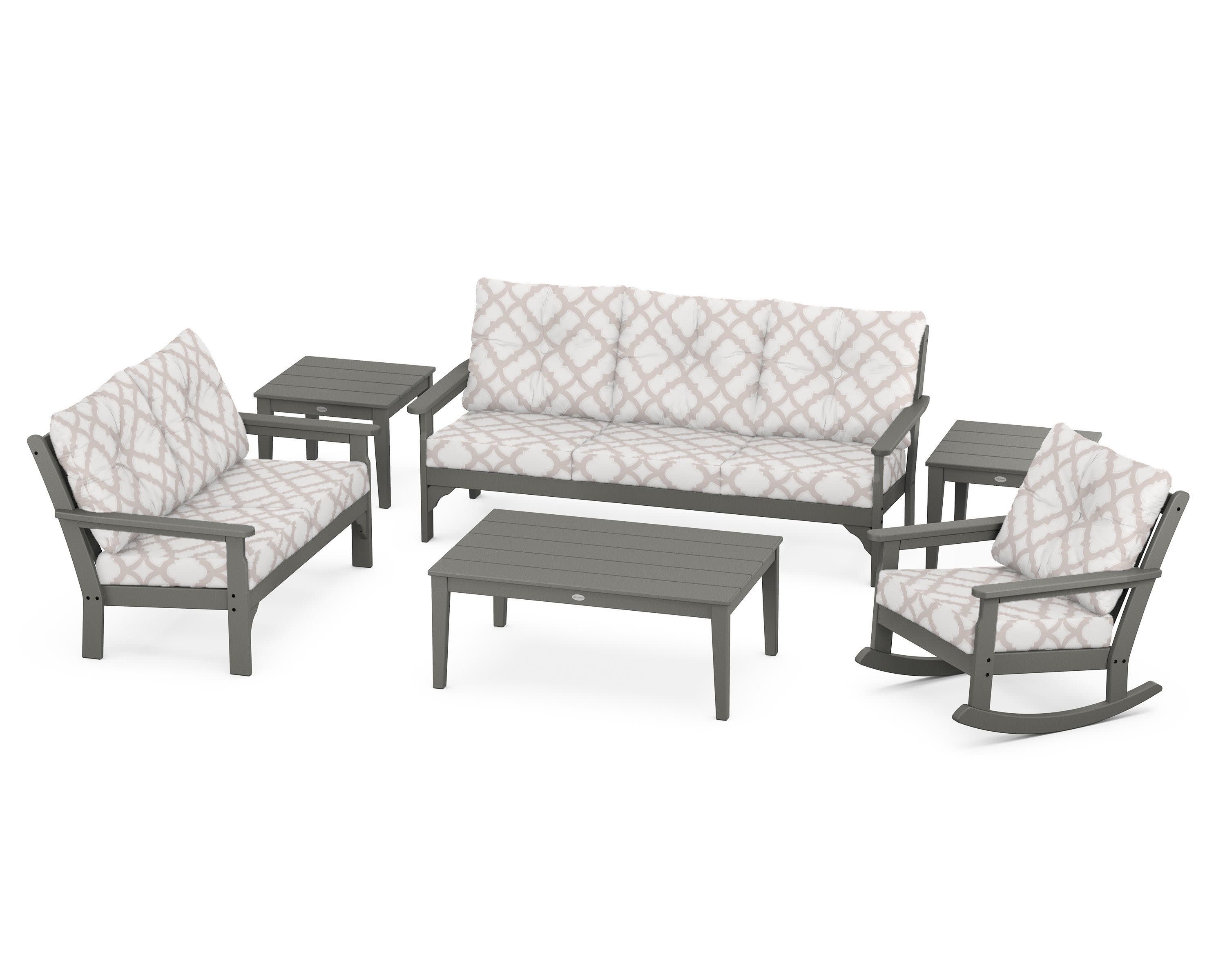 Vineyard 6-Piece Deep Seating Set in Slate Grey / Trellis Dune Burlap