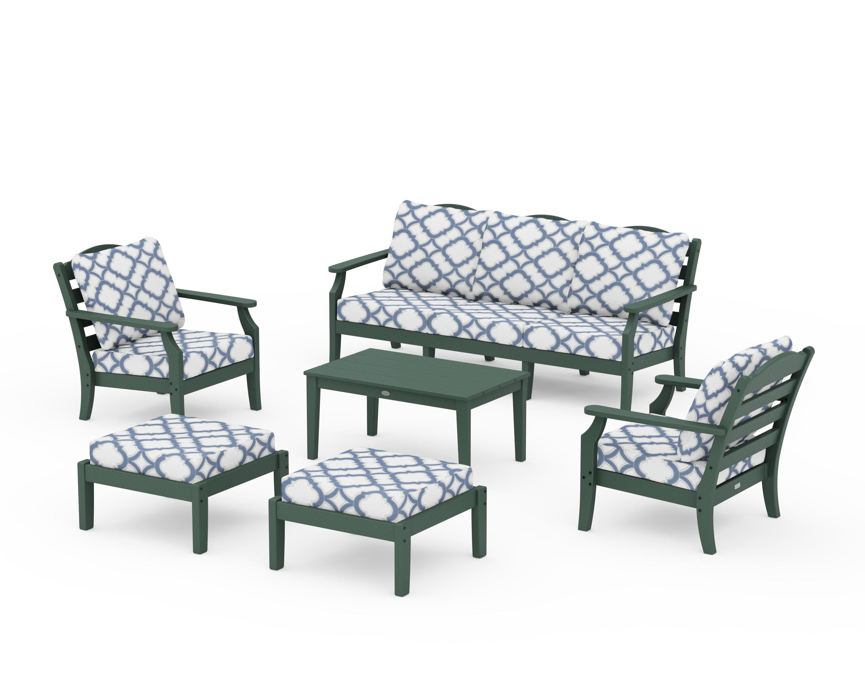 Savannah 6-Piece Lounge Sofa Set in Green / Trellis Sky Blue