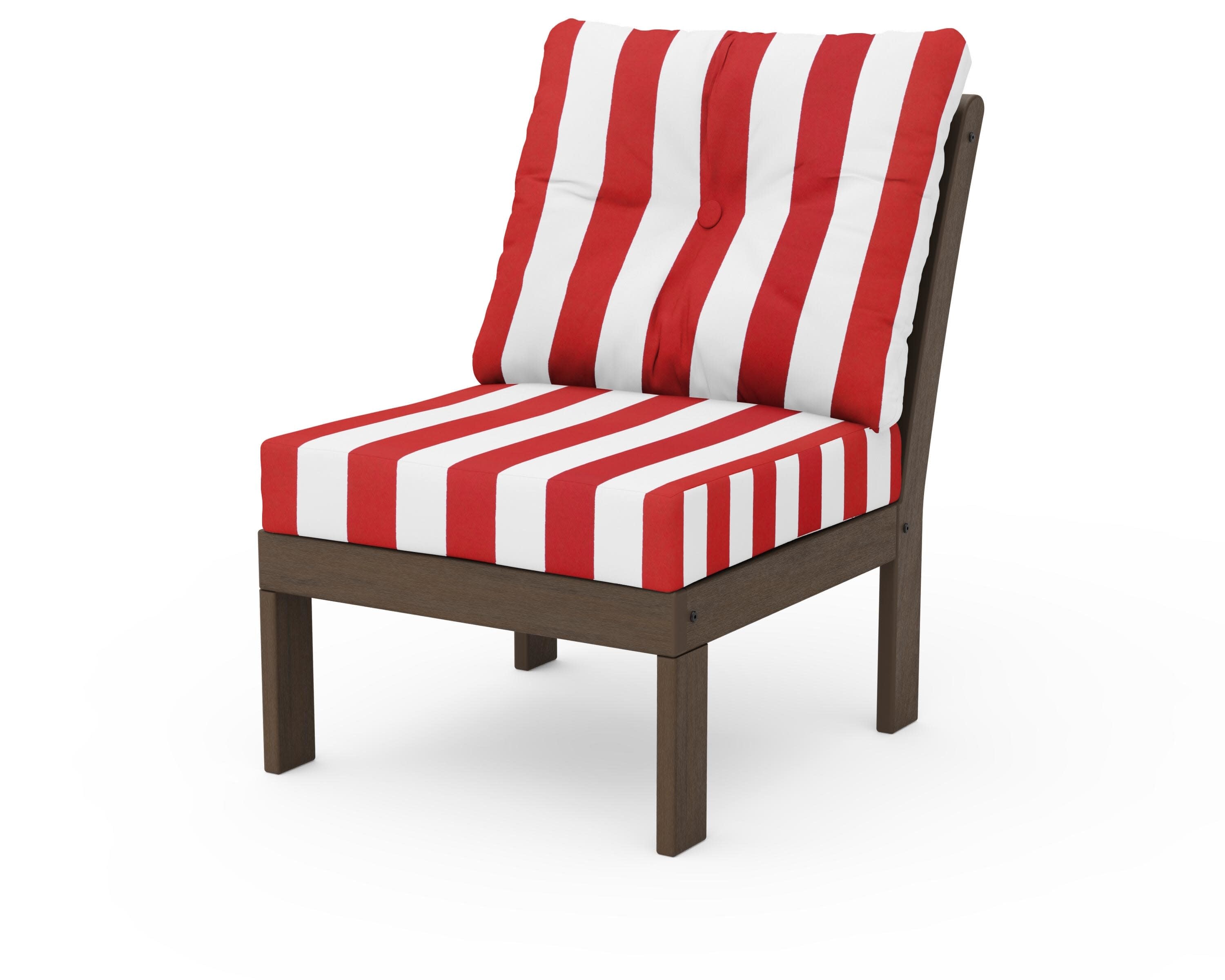 Vineyard Modular Armless Chair in Kona / Cabana Stripe Crimson