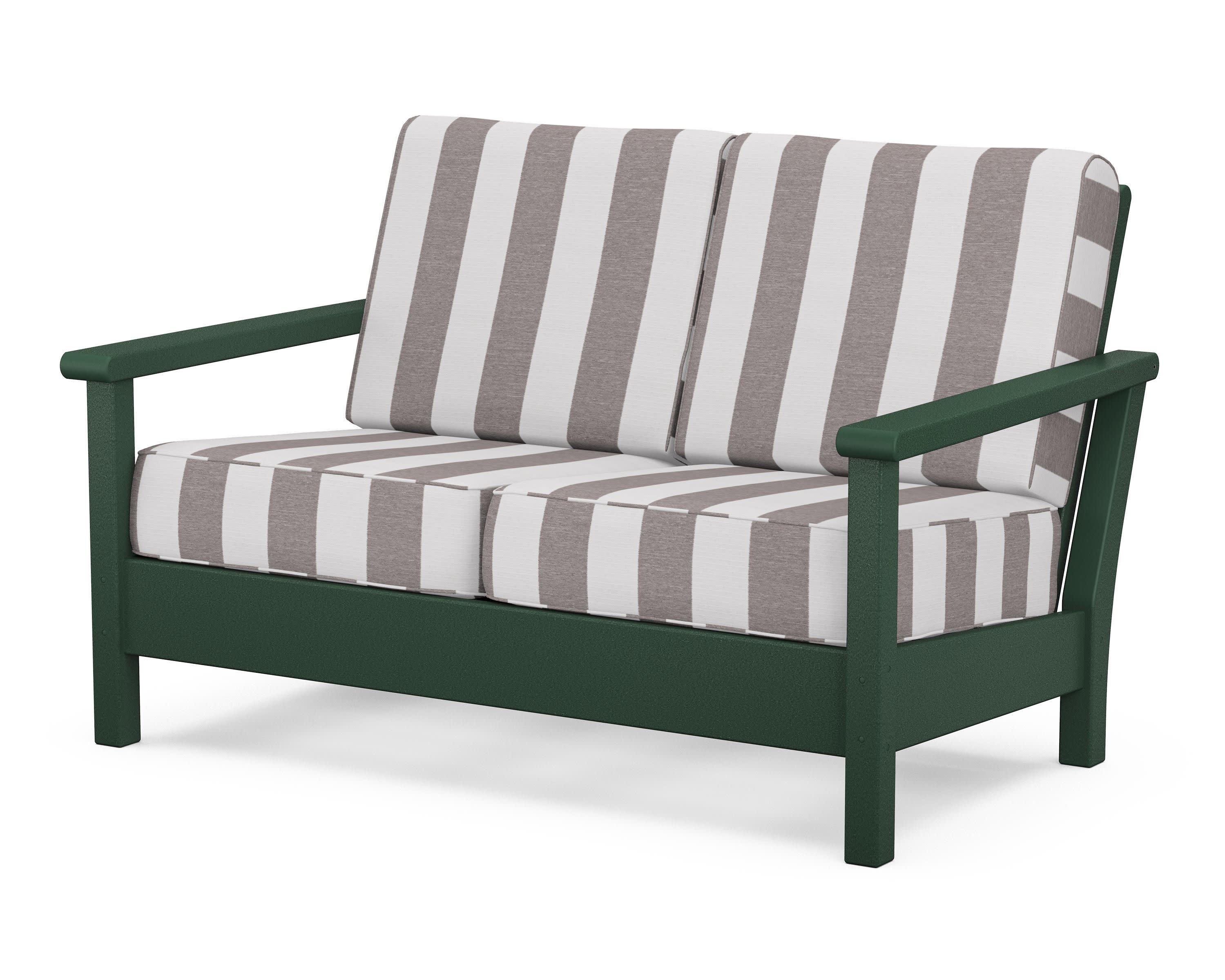 Harbour Deep Seating Loveseat in Green / Cabana Stripe Grey Mist