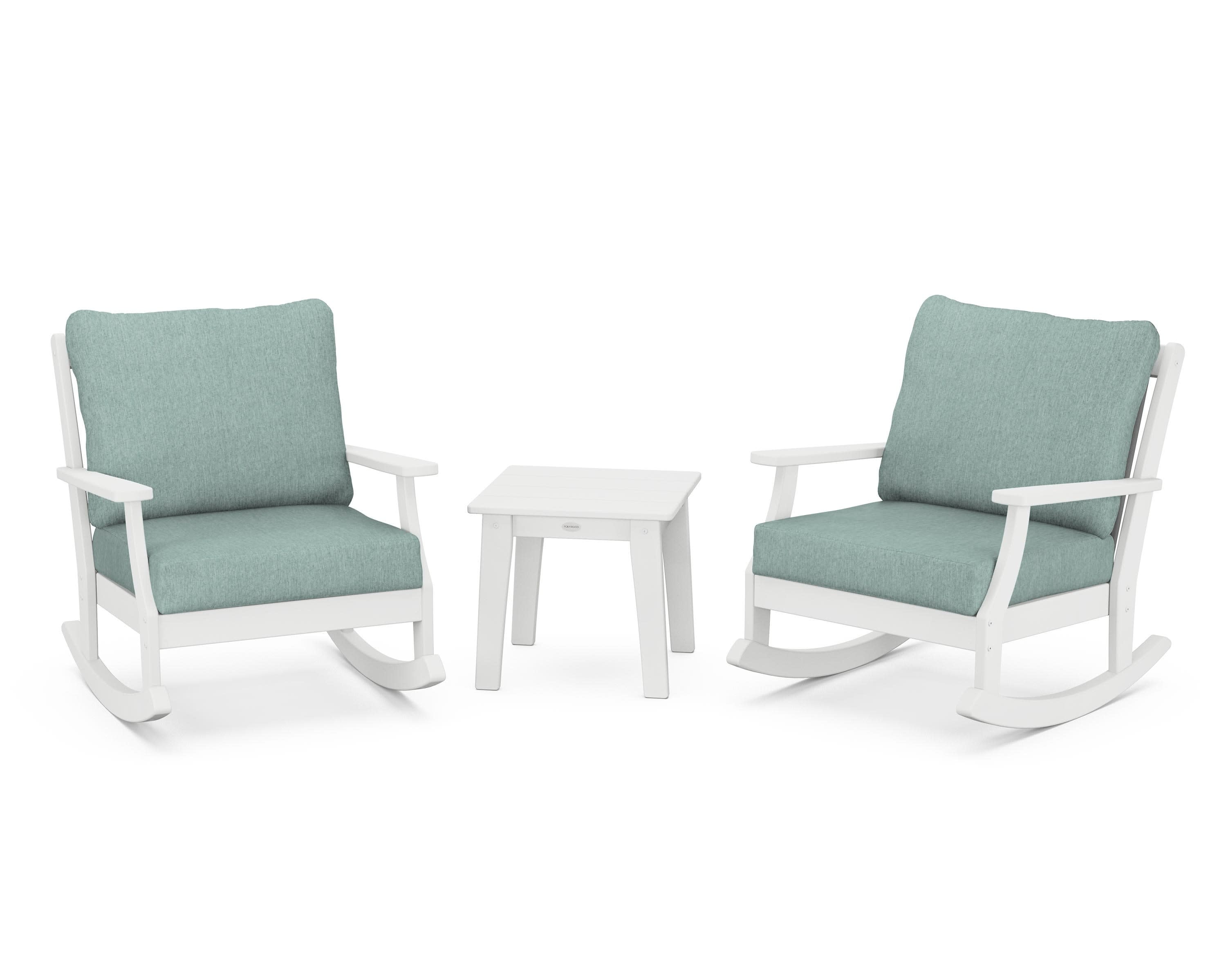 Braxton 3-Piece Deep Seating Rocker Set in White / Glacier Spa