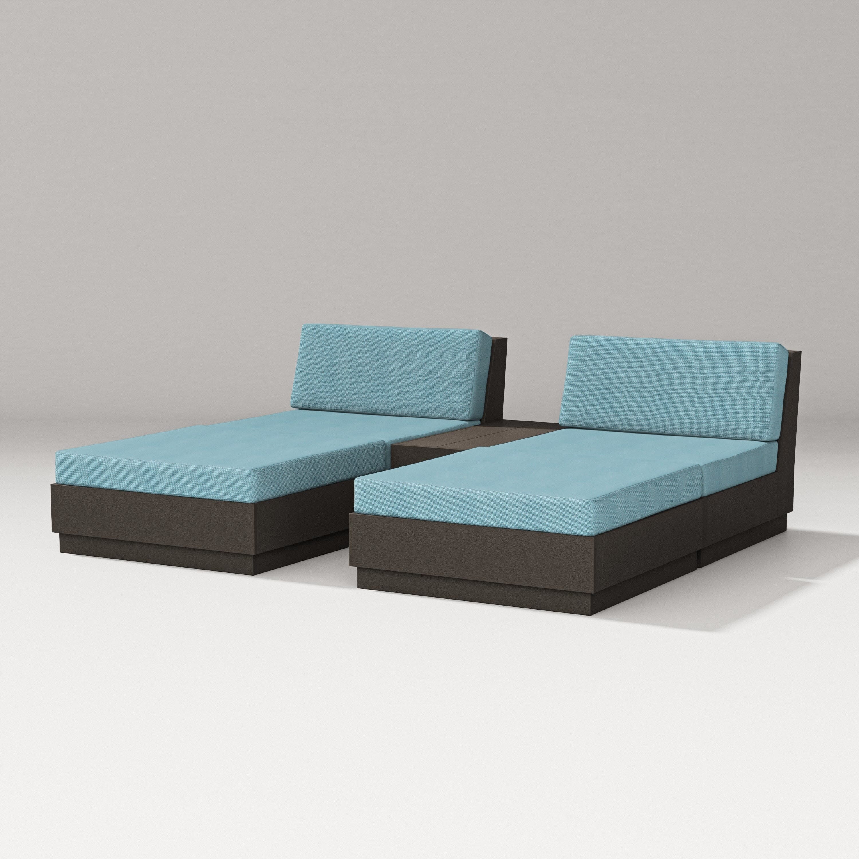 Elevate Double Chaise Set in Vintage Coffee / Lattice Sky Blue