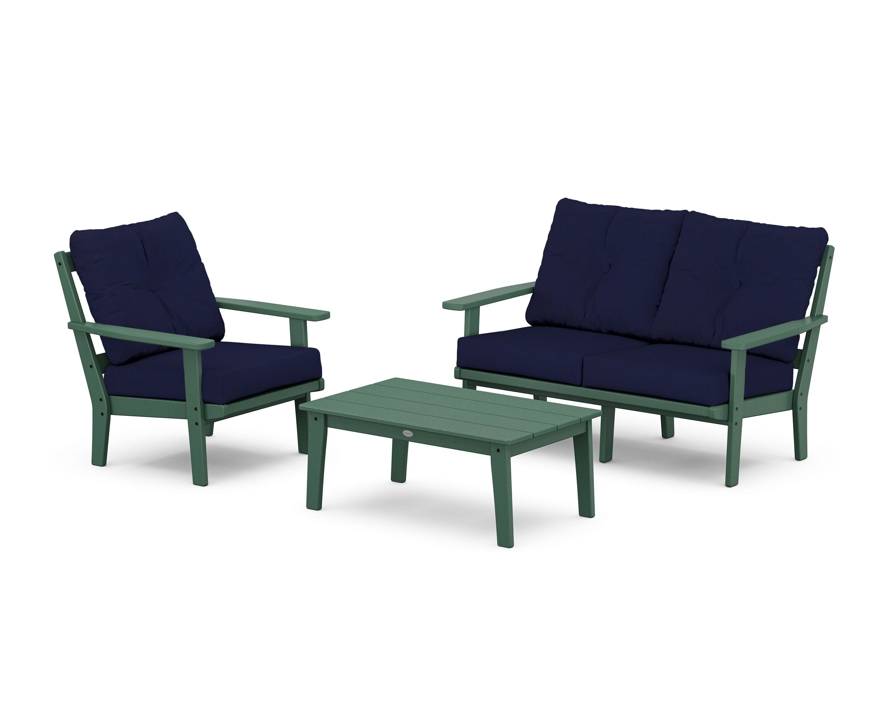 Oxford 3-Piece Deep Seating Set with Loveseat in Green / Navy