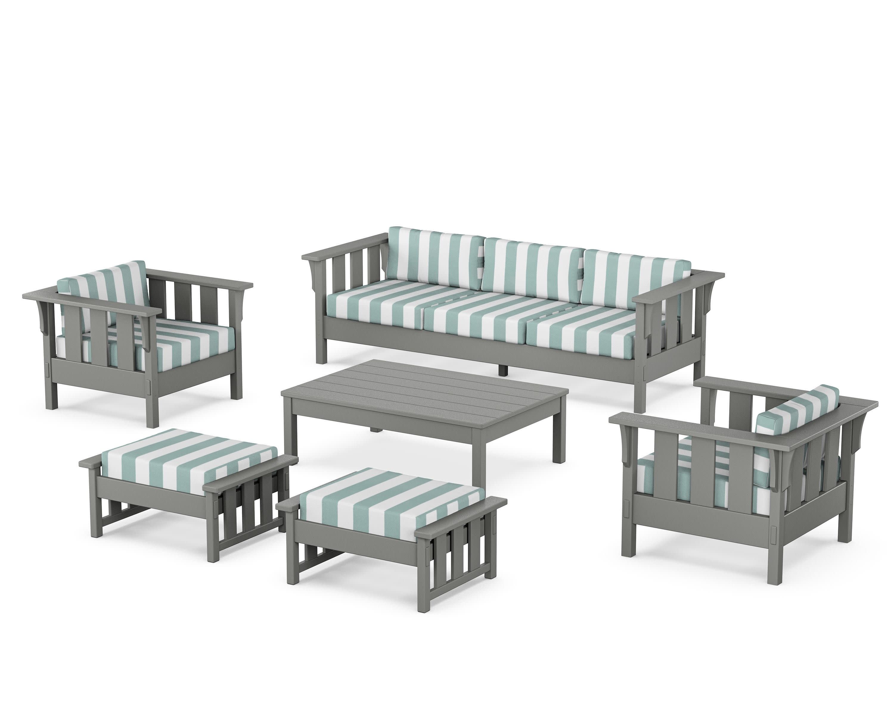 Acadia 6-Piece Lounge Sofa Set in Slate Grey / Cabana Stripe Glacier Spa