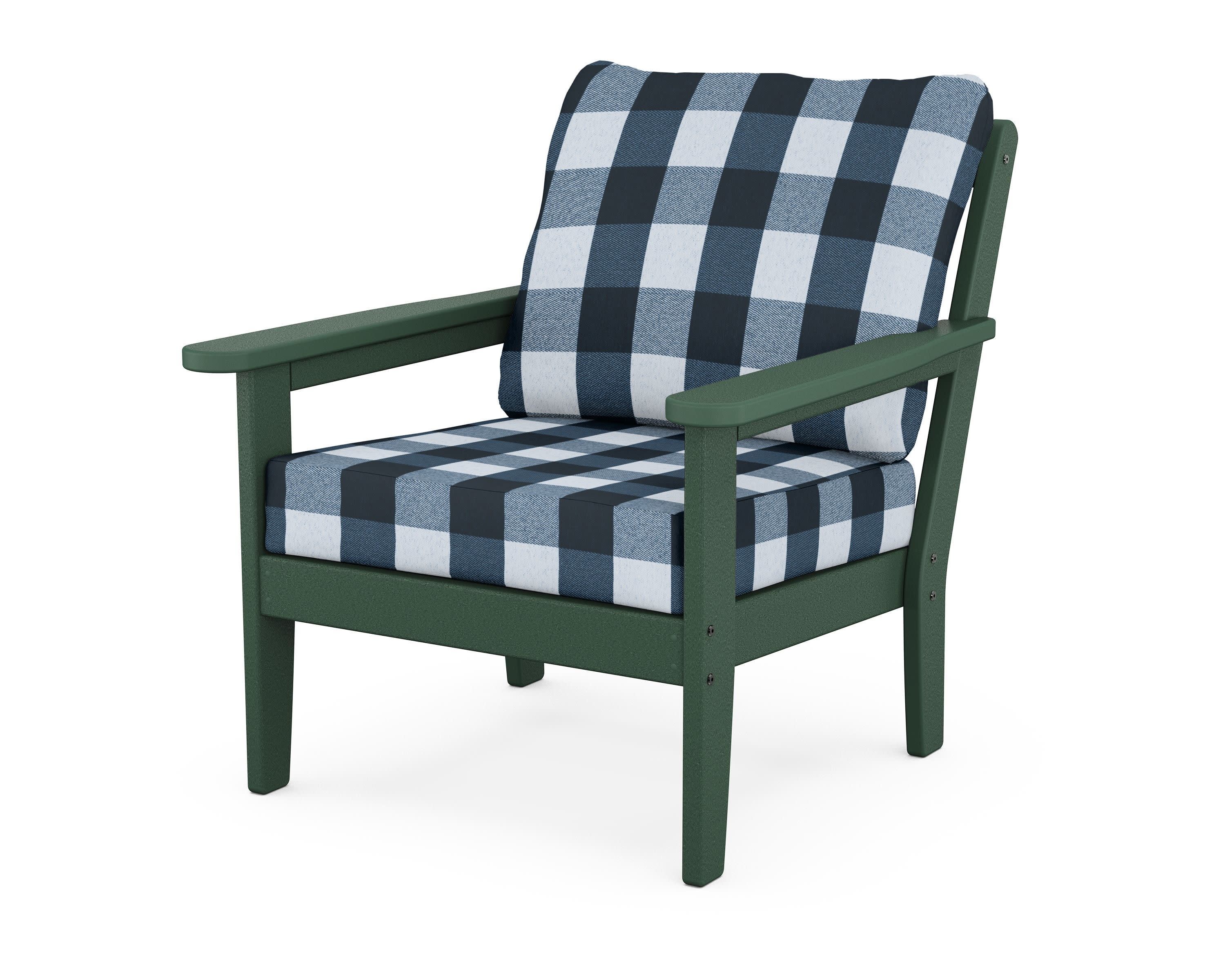 Cottage Deep Seating Chair in Green / Buffalo Plaid Marine Indigo