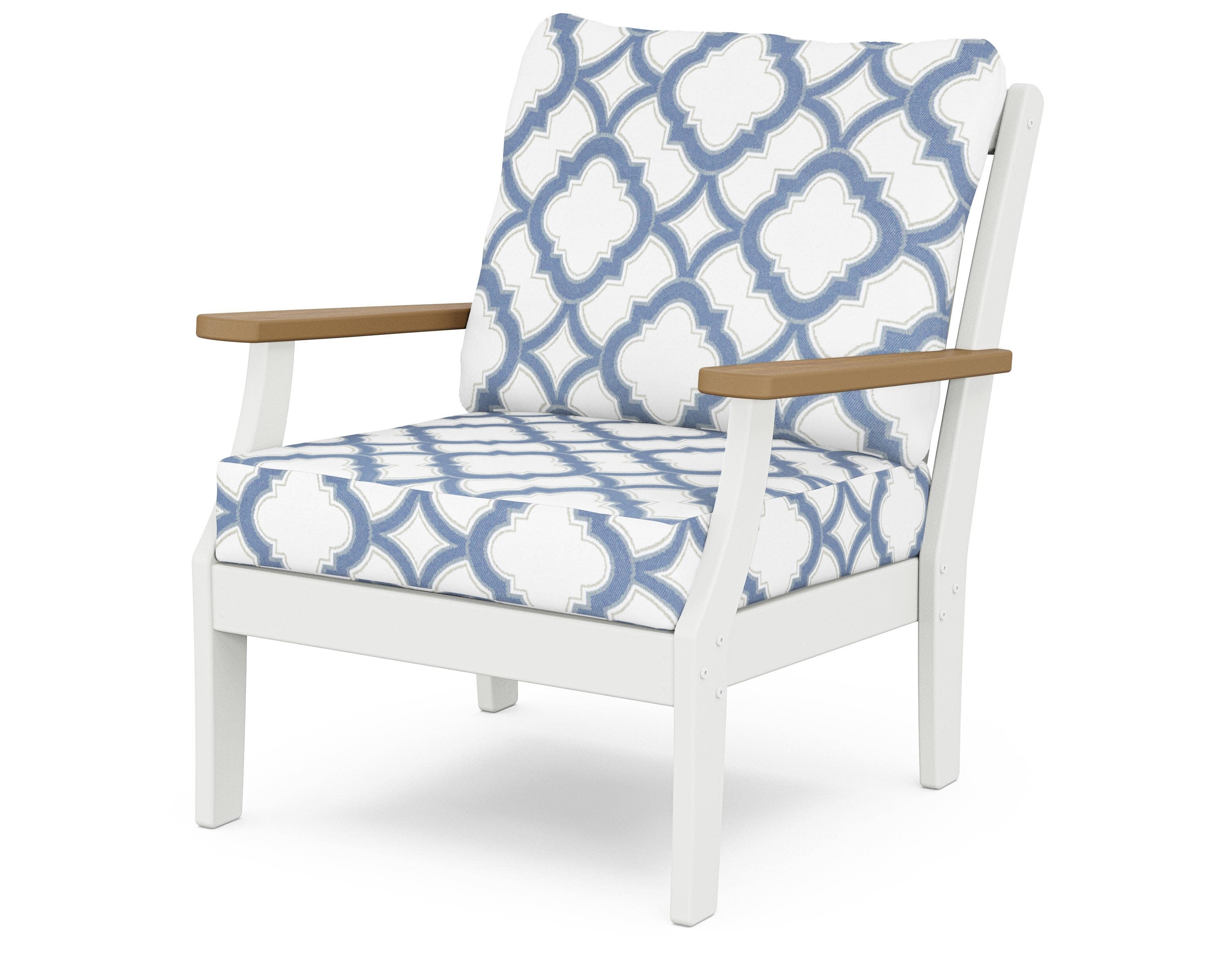 Braxton Deep Seating Chair in White / Natural / Trellis Sky Blue