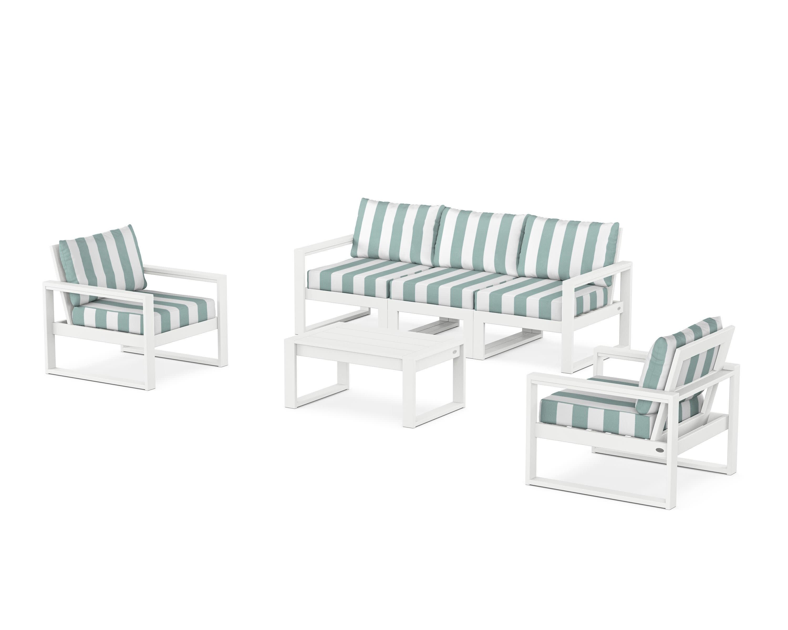 EDGE Sectional 4-Piece Deep Seating Set with Sofa in White / Cabana Stripe Glacier Spa