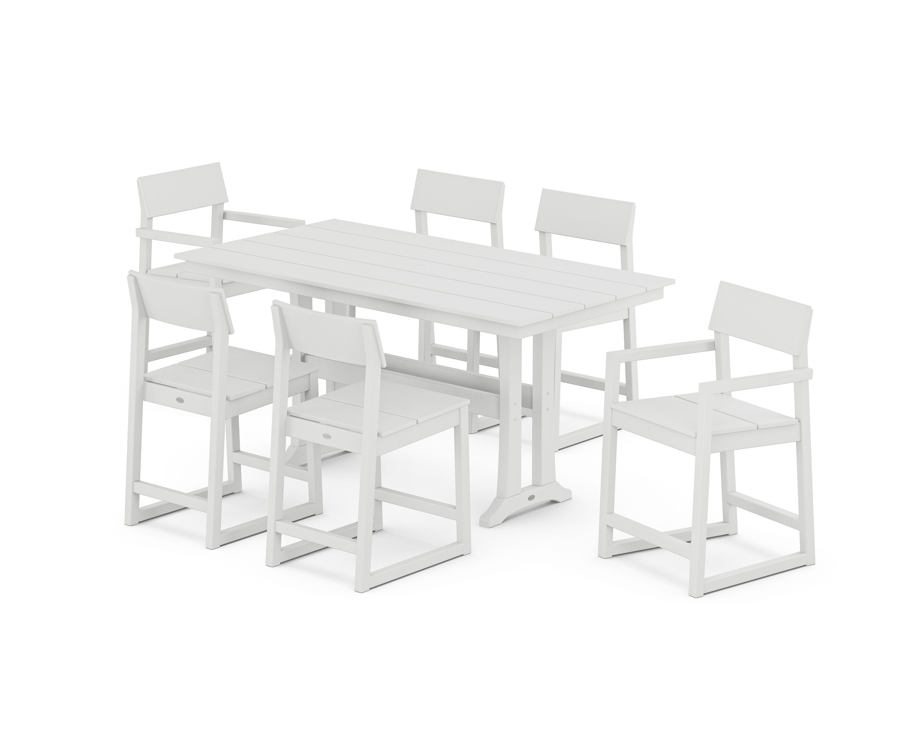 EDGE 7-Piece Farmhouse Counter Set with Trestle Legs in White