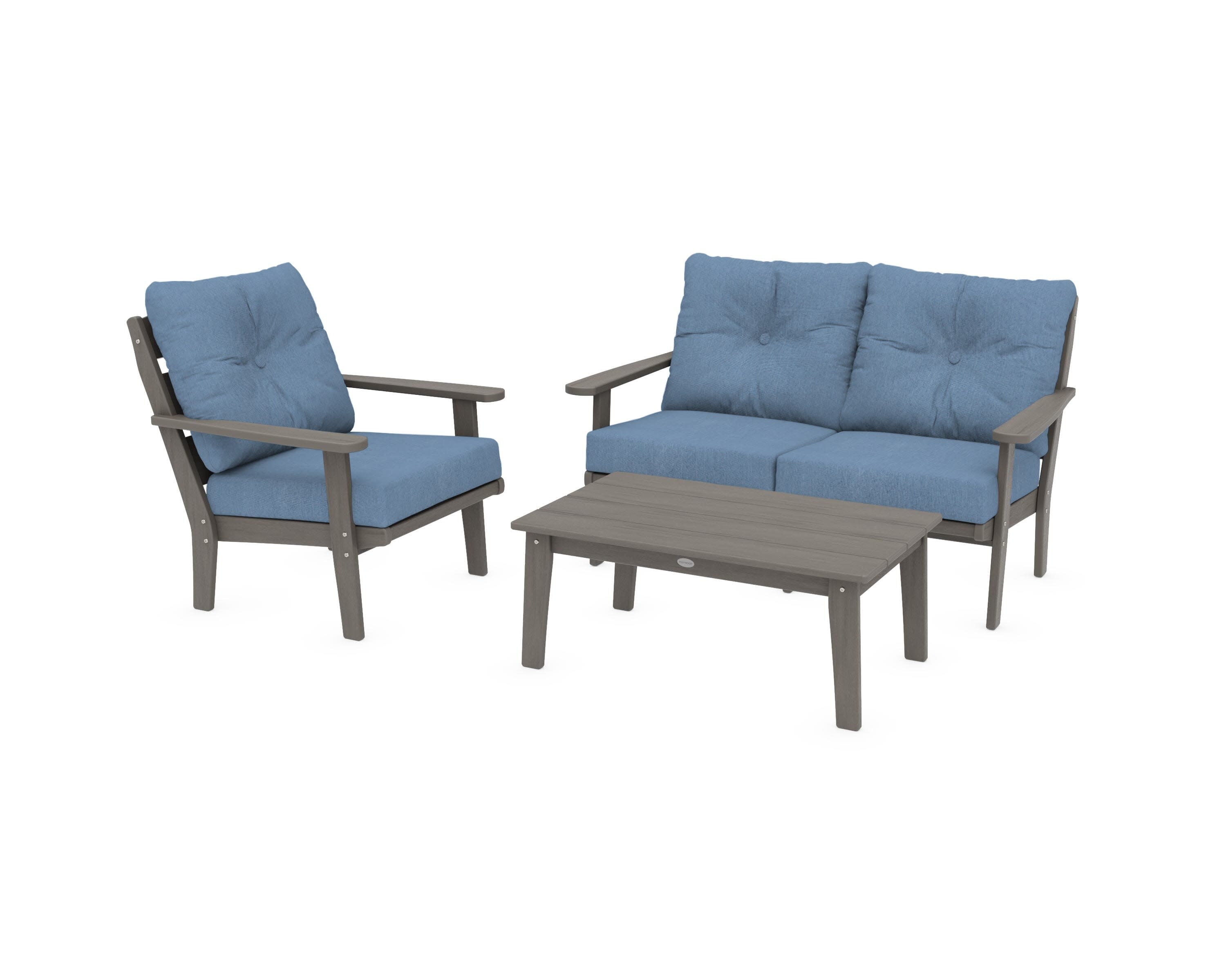 Lakeside 3-Piece Deep Seating Set in Driftwood / Sky Blue