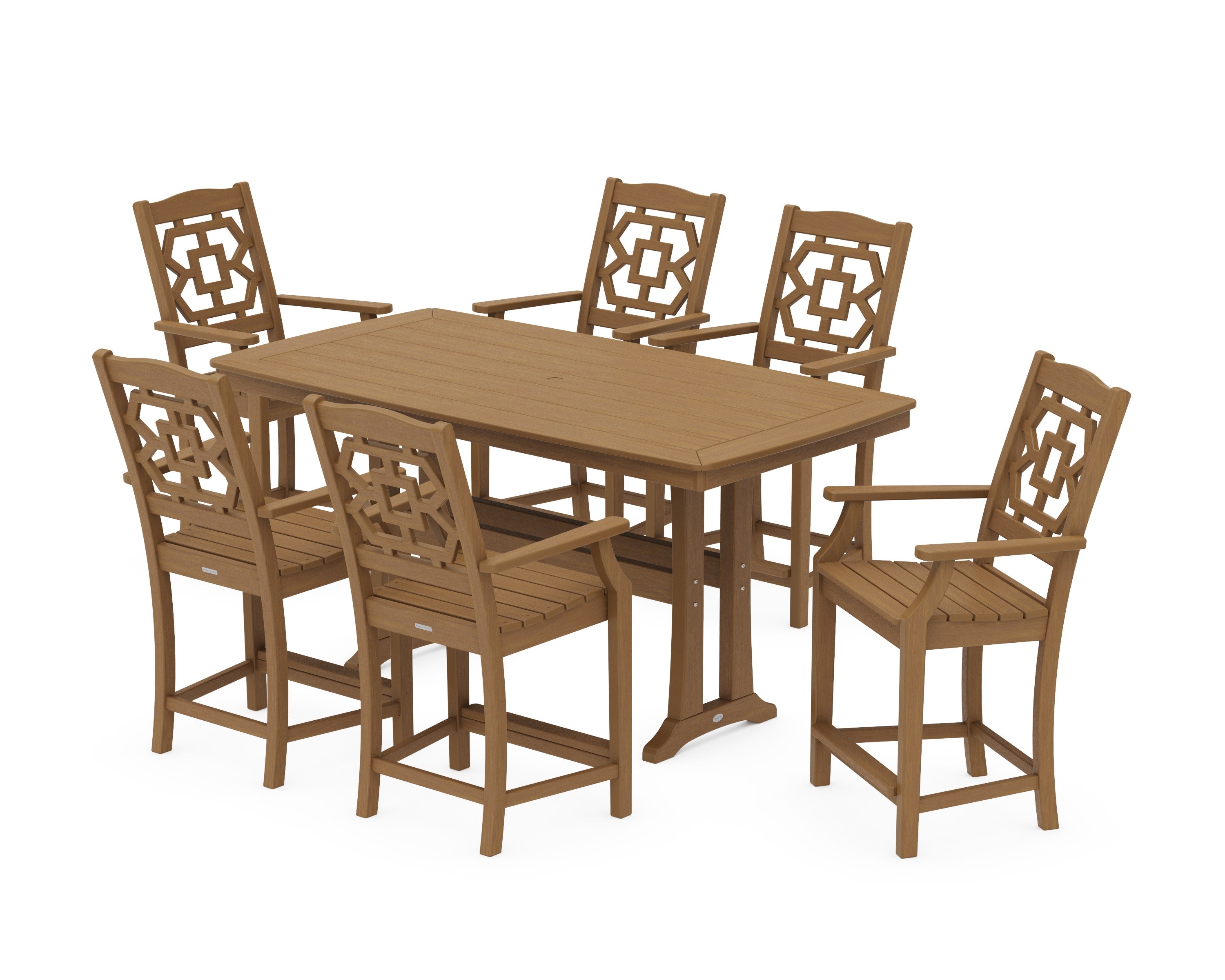 Chinoiserie Arm Chair 7-Piece Counter Set with Trestle Legs in Natural