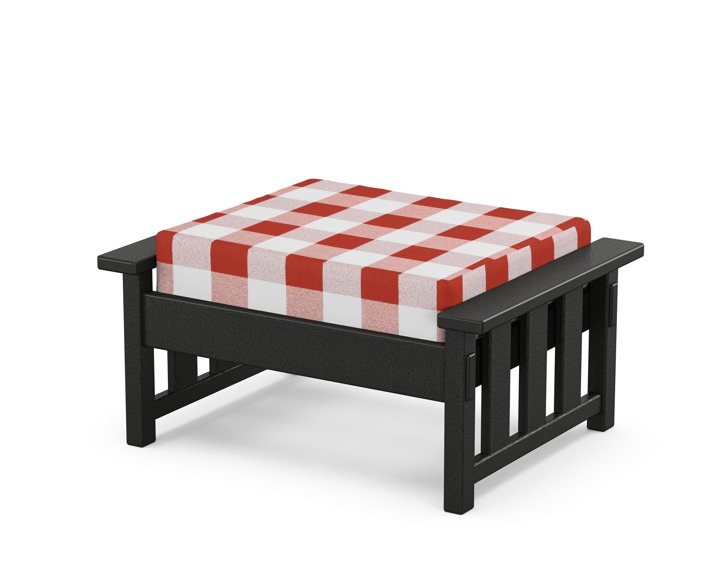 Acadia Deep Seating Ottoman in Black / Buffalo Plaid Crimson