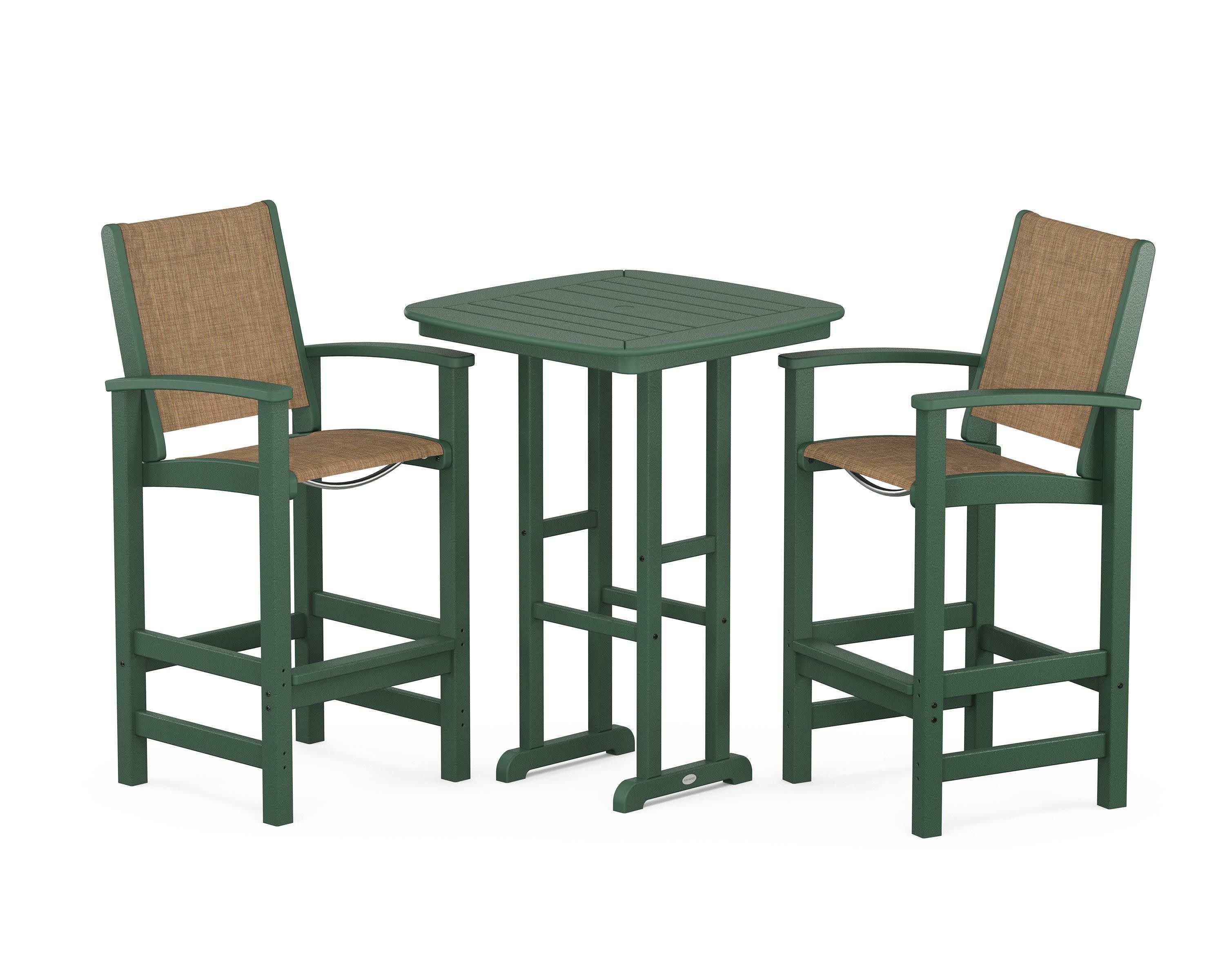 Coastal 3-Piece Bar Set in Green / Burlap Sling