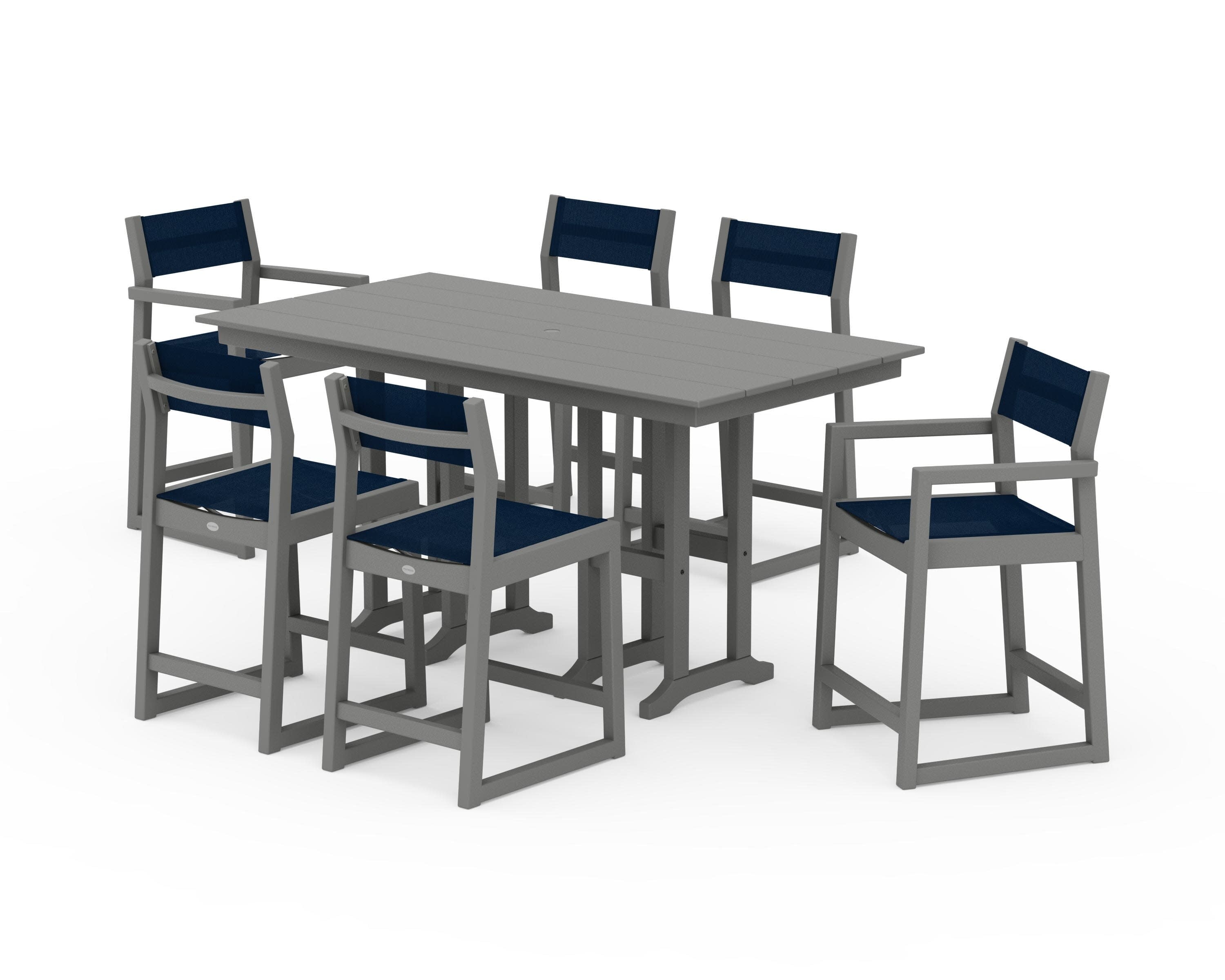 EDGE Sling 7-Piece Farmhouse Counter Set in Slate Grey / Navy Blue Sling