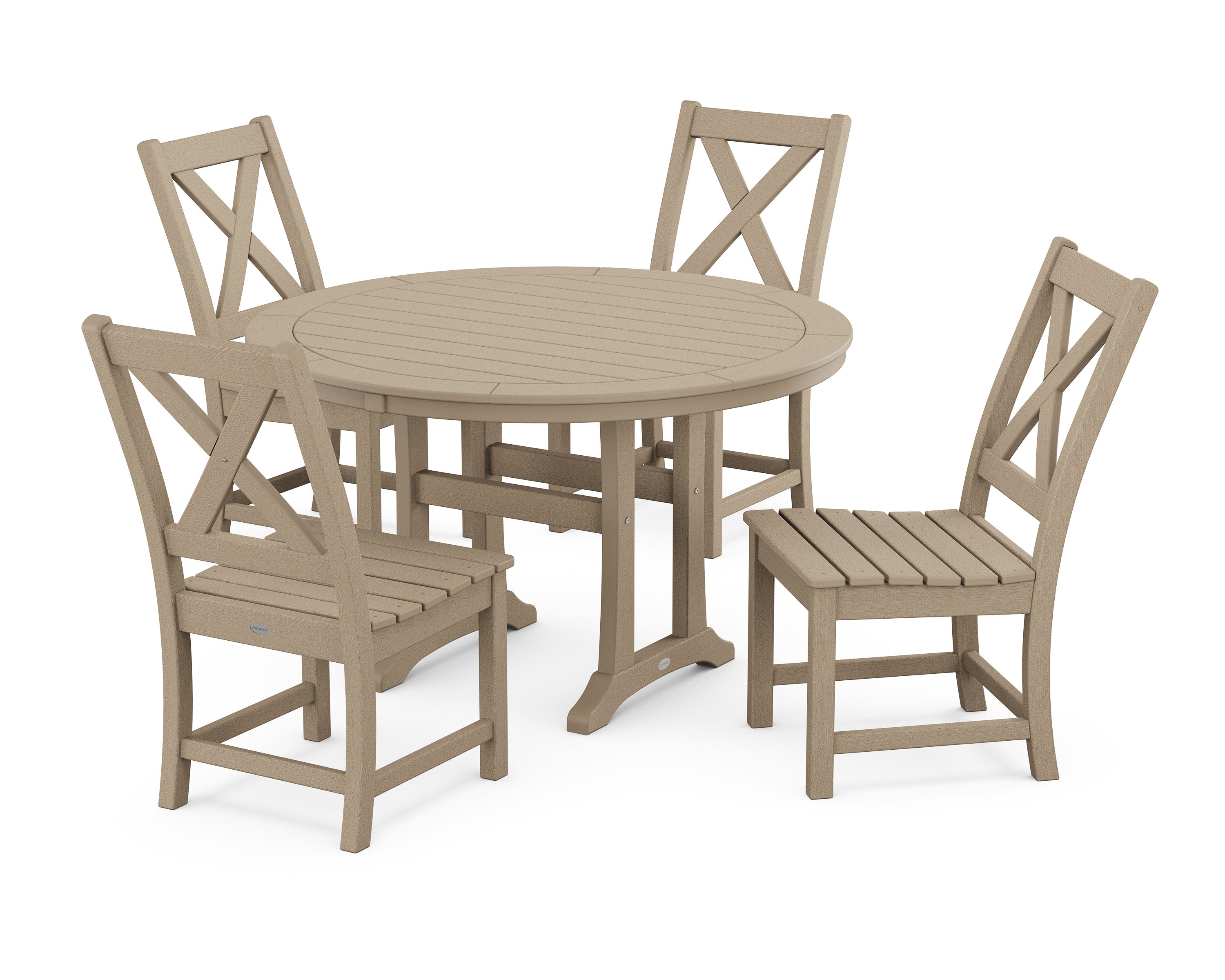 Braxton Side Chair 5-Piece Round Dining Set With Trestle Legs in Vintage Sahara
