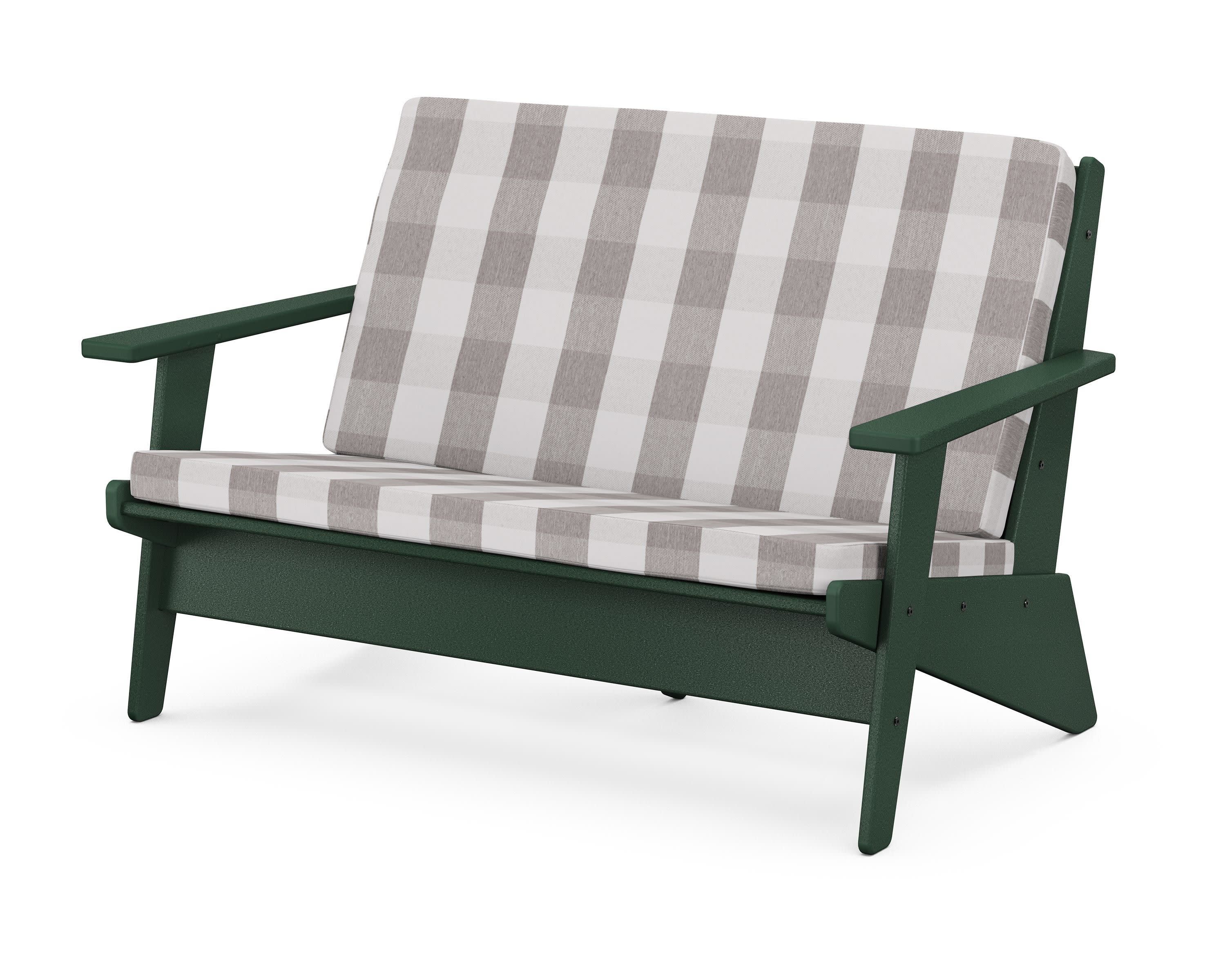 Riviera Modern Lounge Loveseat in Green / Buffalo Plaid Grey Mist