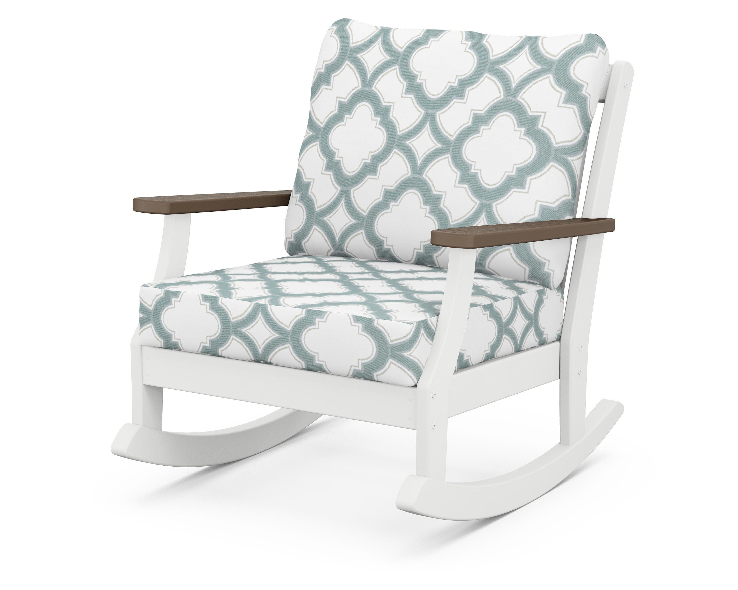 Braxton Deep Seating Rocking Chair in White / Kona / Trellis Glacier Spa