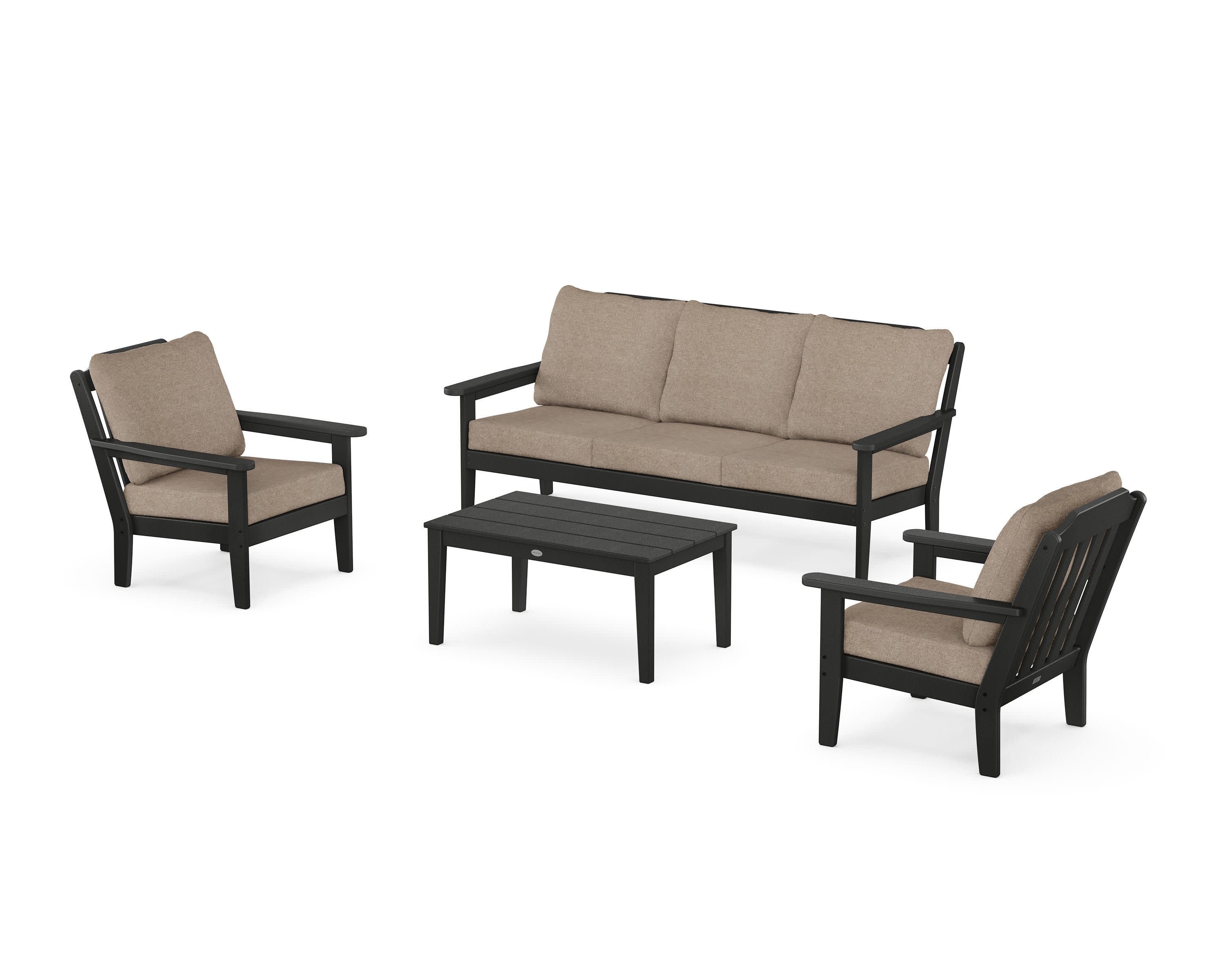 Cottage 4-Piece Deep Seating Set with Sofa in Black / Spiced Burlap