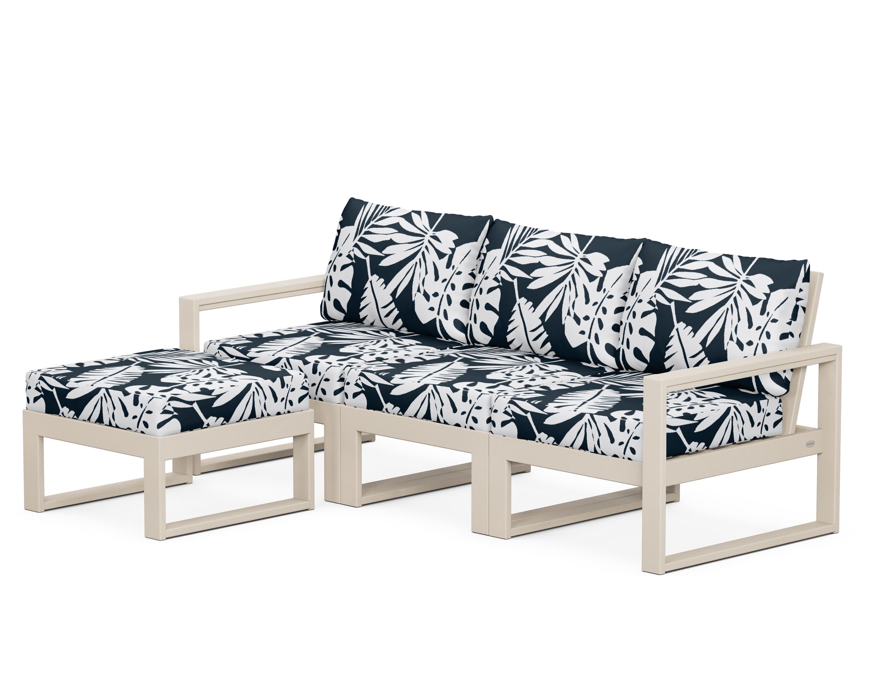 EDGE 4-Piece Modular Deep Seating Set with Ottoman in Sand / Leaf Marine Indigo